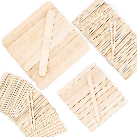 WoBiogHo 500 Pcs 4 Style Waxing Sticks Assorted Wooden Wax Applicator Stick for Body Legs Face Eyebrows and Small Medium Large Sizes Waxing Spatulas Popsicle Stick for Hair Removal Wood Craft Sticks