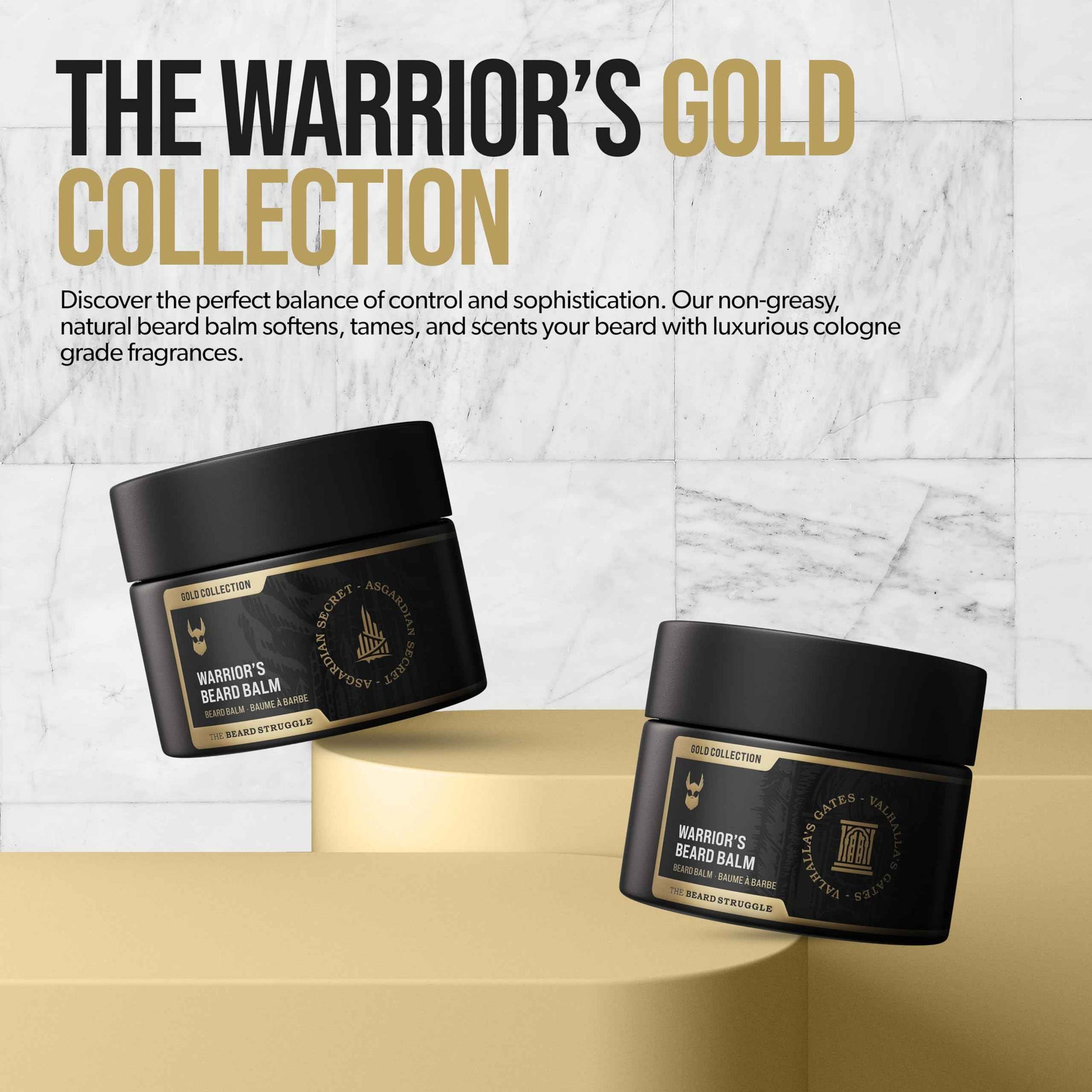 The Beard Struggle Warrior’s Beard Balm - Gold Collection, Valhalla's Gates - Non-Greasy Low-Hold Formula, Luxurious Cologne-Grade Fragrances 100% Natural and Plant-Based Ingredients - 50g