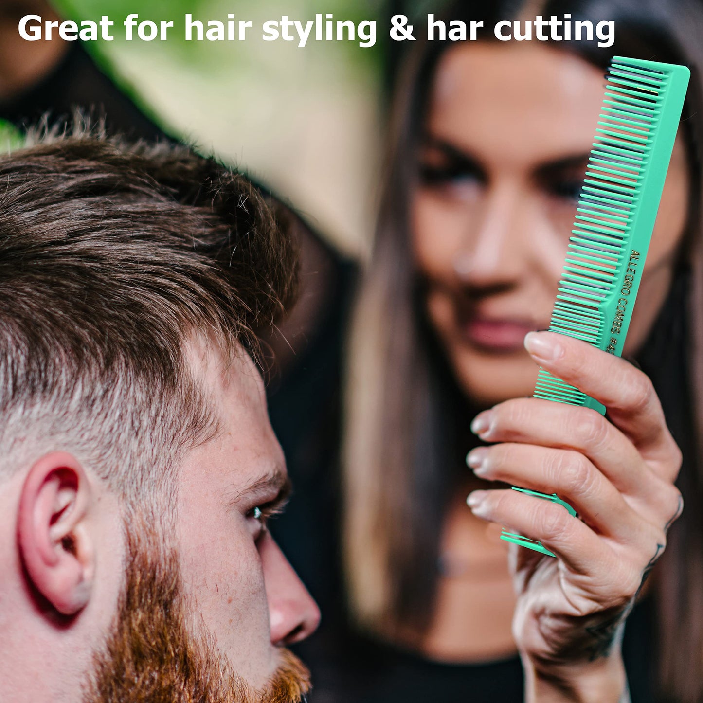 Allegro Combs 420 Hair Stylist Barbers Cutting Combs Beard Comb Mustache Mens Women Toddler Boys Braiding Hair Parting USA 3 Pc. (Fresh mint)