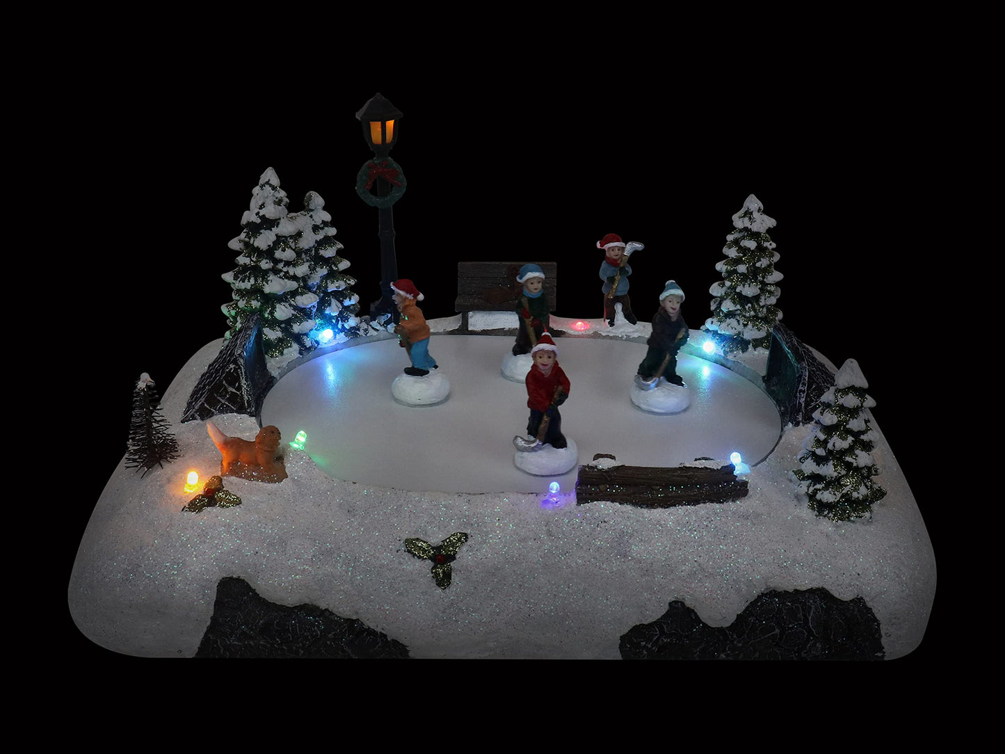 Christmas Village Tabletop Hockey Skating Rink - Animated Musical Pre-lit Winter Snow Village - Perfect Addition to Your Christmas Indoor Home Decorations - Great Centerpiece for Your Collection