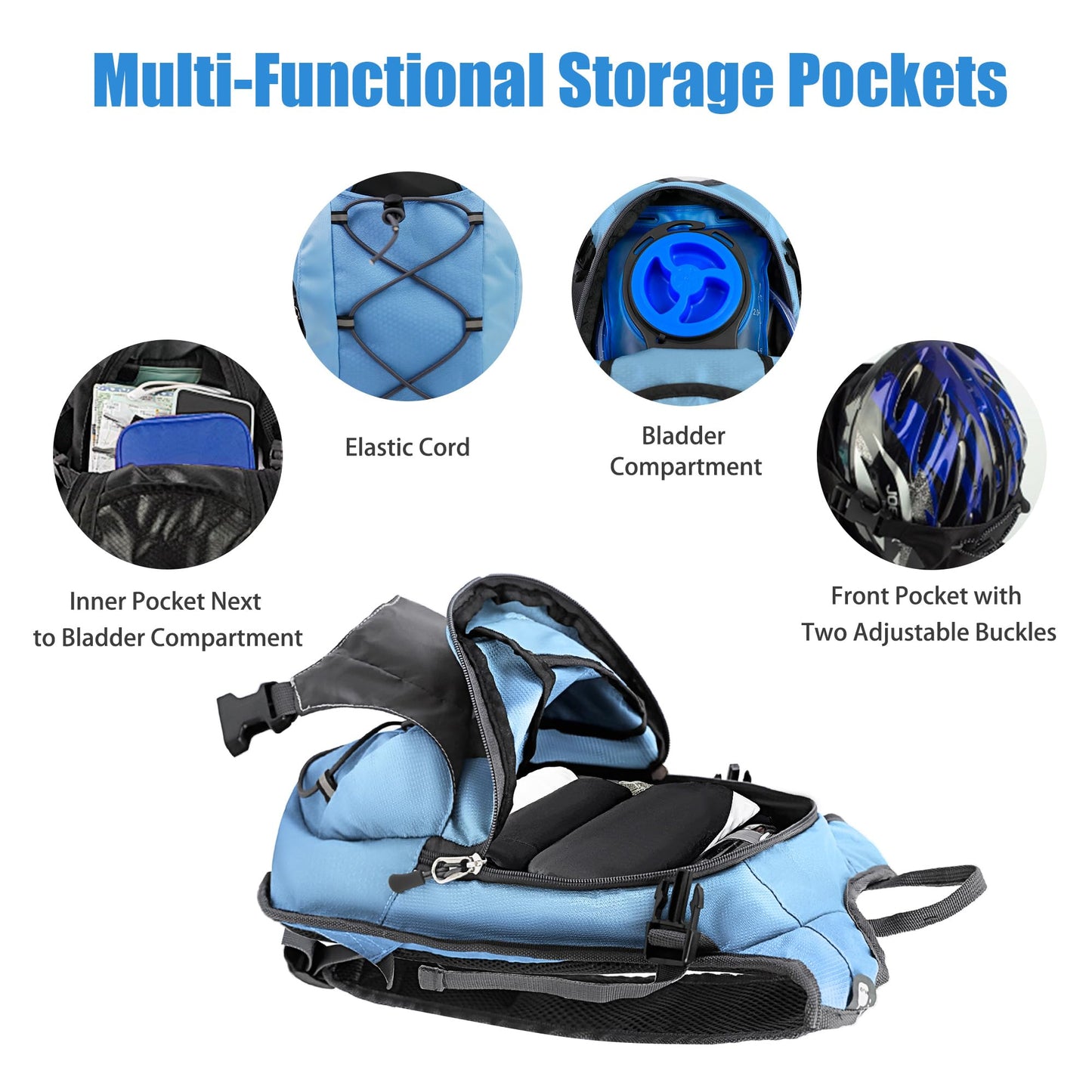 Zavothy Lightweight Hydration Backpack with 2L Water Bladder Water Backpack for Hiking Gear Hydration Pack for Cycling Running Biking Hiking Backpack Blue