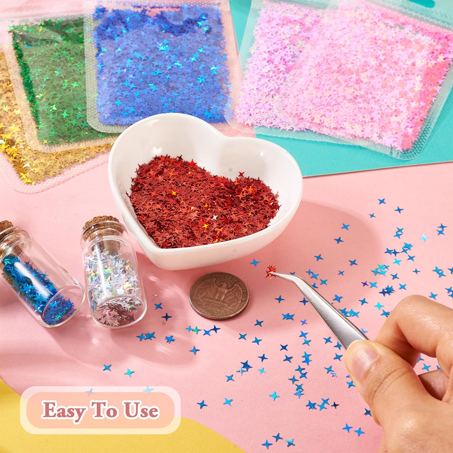 Cheriswelry 8 Bag Star Nail Art Glitter Sequins Nail Glitter Sequins Nail Flakes Designs Manicure Decorations Iridescent Glitter Flakes 2.5~4mm for Women Girls Nails Design