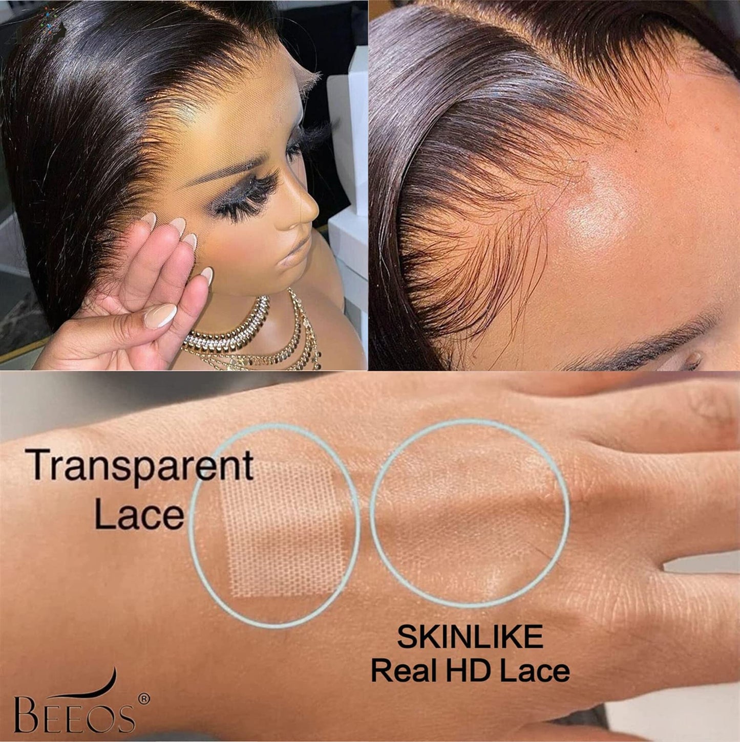 BEEOS Wear and Go 5x5 SKINLIKE Real HD Lace Closure Wig, Glueless 180% Density Pre Plucked Bleached Knots Ultra-thin Invisible HD Lace Wig Ready to Wear Straight Brazilian Huaman Hair 20 Inch