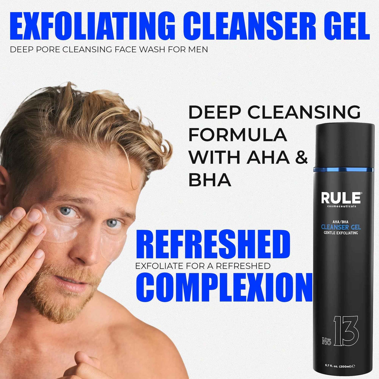 RULE COSMECEUTICALS - No.13 AHA BHA Cleanser, Exfoliating Face Wash for Smooth Skin & Pores, Gentle Facial Exfoliator for Redness & Blackheads, Hydrating pH-Balanced Gel, Oily & Sensitive Skin, 200 mL