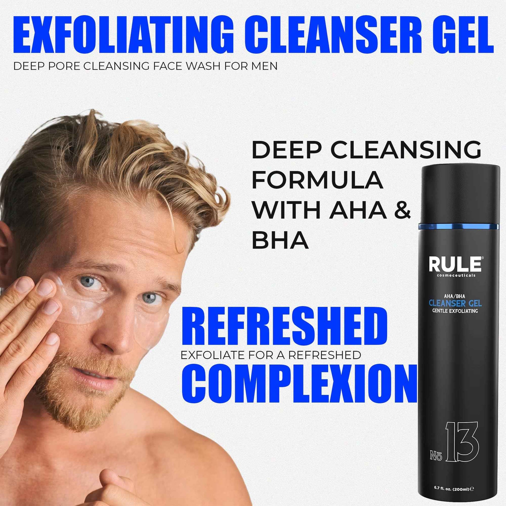 RULE COSMECEUTICALS - No.13 AHA BHA Cleanser, Exfoliating Face Wash for Smooth Skin & Pores, Gentle Facial Exfoliator for Redness & Blackheads, Hydrating pH-Balanced Gel, Oily & Sensitive Skin, 200 mL