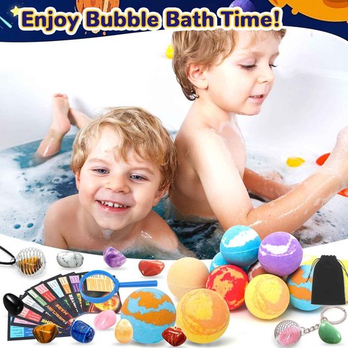 10 Pack Galaxy Bath Bombs for Kids with Surprise Toys Inside Organic Bubble Bath Bombs with Solar System Gemstones Easter Christmas Birthday Gift for Kids Boys Girls