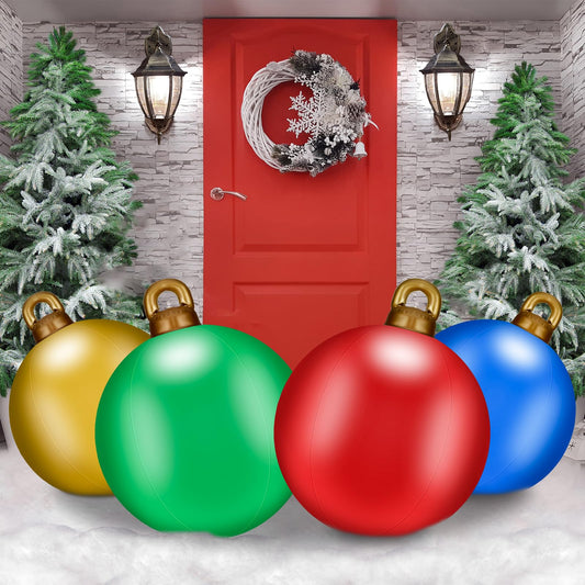 Jetec 4 Pcs 32 Inch Giant Inflatable Christmas Ball Large Xmas Inflatable Ornaments PVC Outdoor Holiday Blow Ball Outside Yard Lawn Porch Decorations(Elegant)