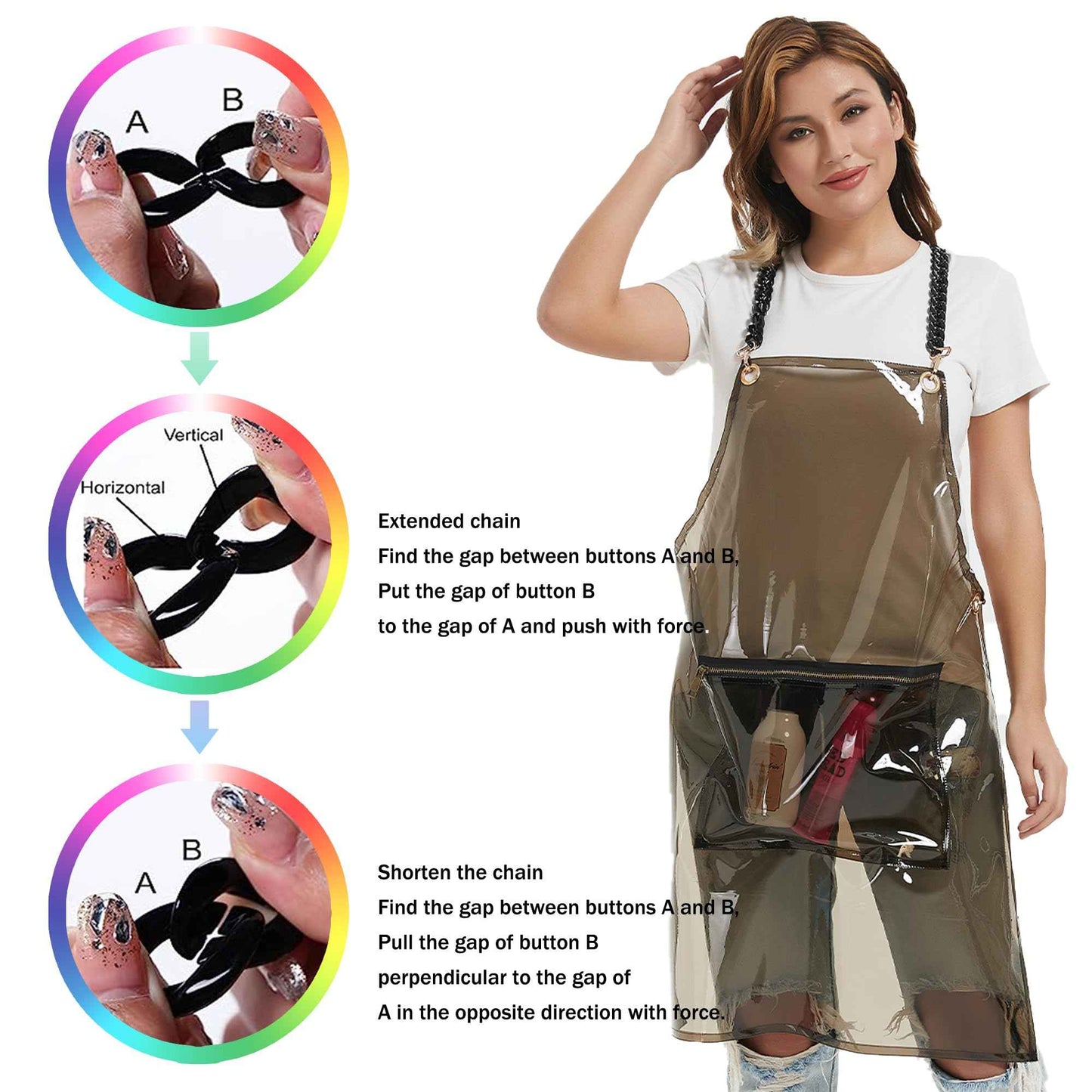 MIKI WELL Hair Stylist Apron for Women - Waterproof Barber Nail Tech Apron Hairdresser Hairstylist Salon Clear Aprons with Large Pocket, Black (22.83”W 29.5”L)