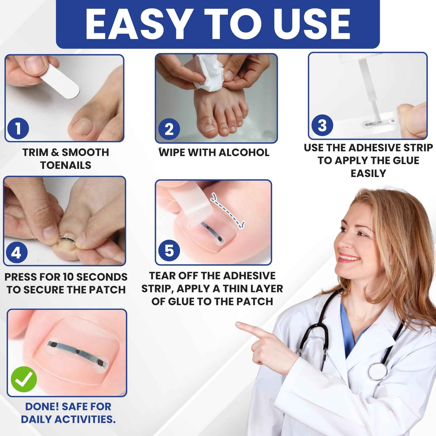 Premium Titanium Alloy Ingrown Toenail Corrector & Treatment Kit – Hypoallergenic Toenail Curve Corrector Strips – Toenail Straightener, Water-Resistant, Quick Relief, Easy Home Use, 10 Pcs in 4 Sizes