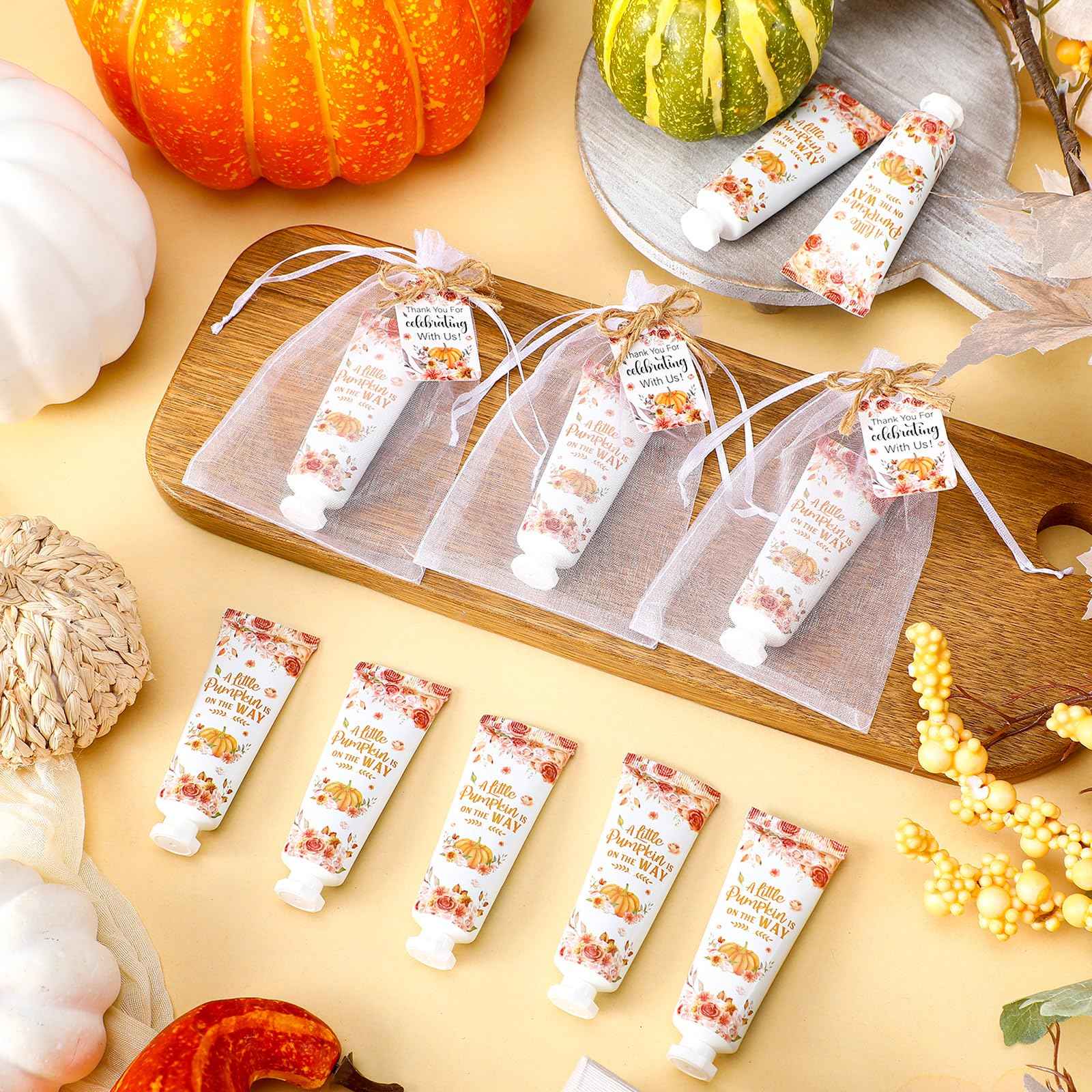 Dansib 48 Sets Thanksgiving Fall Hand Cream Bulk a Little Pumpkin Baby Shower Hand Cream Gifts Baby Shower Party Favors for Guests Travel Size Lotion for Autumn Party Supplies(Flower Pumpkin)