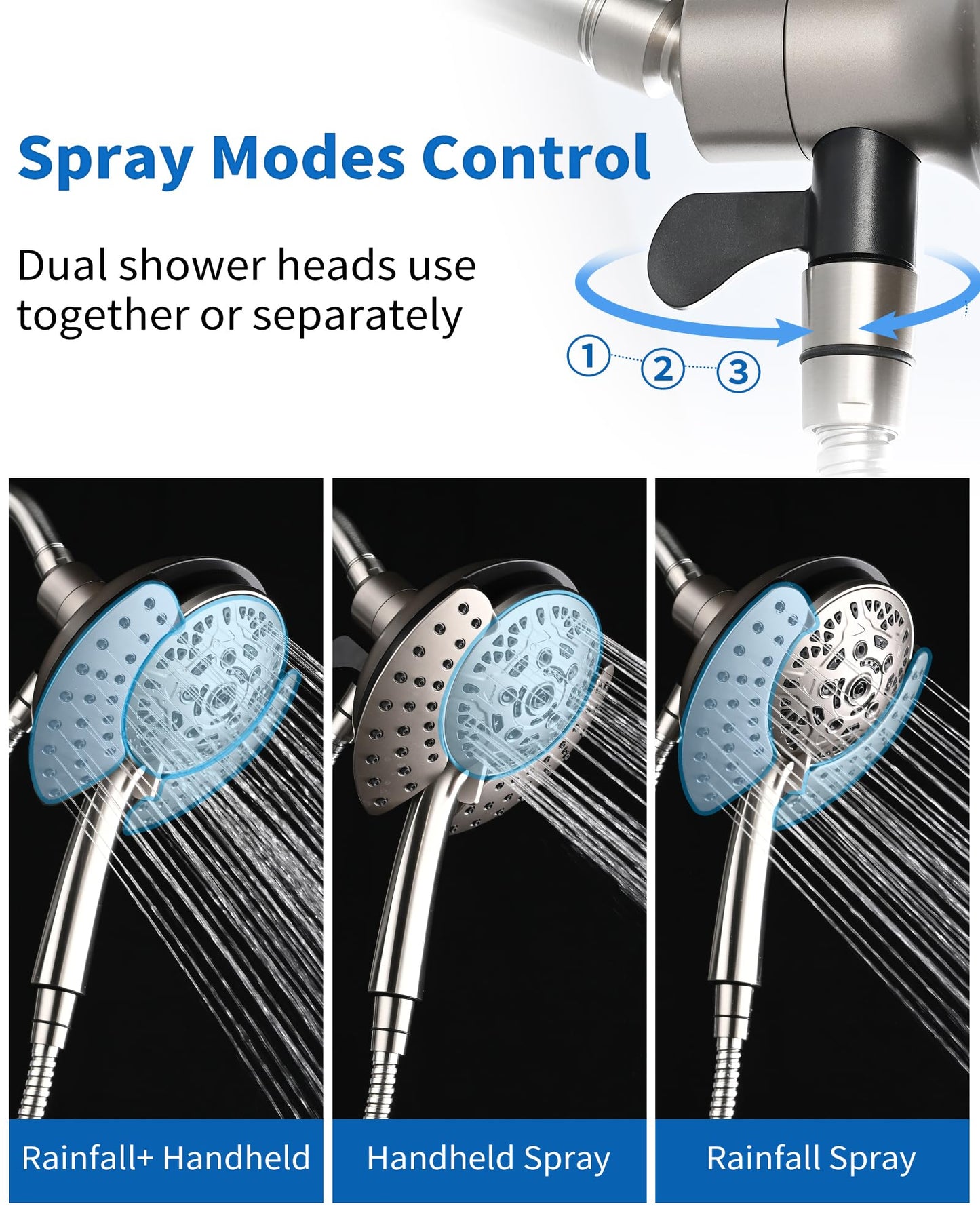 INAVAMZ Shower Heads with Handheld Spray Combo: 7.2" Rainfall Shower Head & Handheld Shower Head 2-IN-1 Shower Head with 60" Rotatable Stainless Steel Hose, Nickel