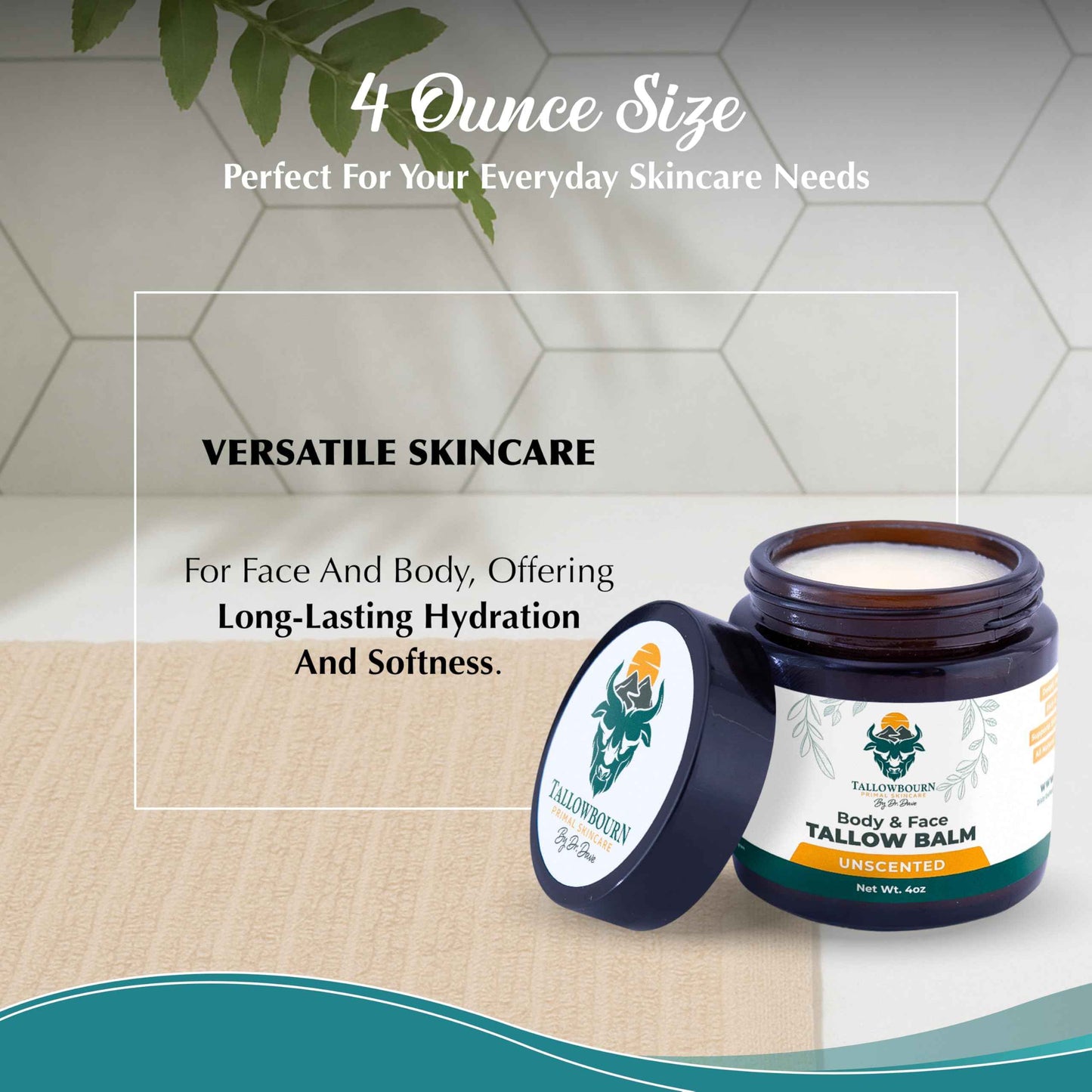 Tallowbourn Grass Fed Beef Tallow Balm for Face and Body with Shea Butter, Organic Jojoba Oil, Honey, and Beeswax – Beef Tallow for Skin – Unscented Balm – 4 oz