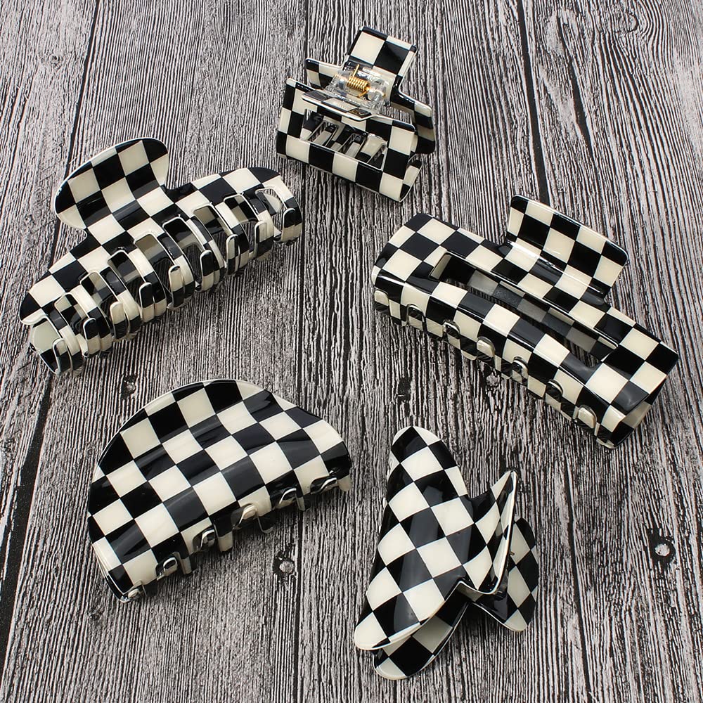 Ahoney 5 Pack Checkered Hair Clip Hair Barrettes for Women Cute Big Claw Clips Y2k Accessories Aesthetics Banana Clip 80s 90s Hair Accessories Heart Hair Clip Christmas Gift