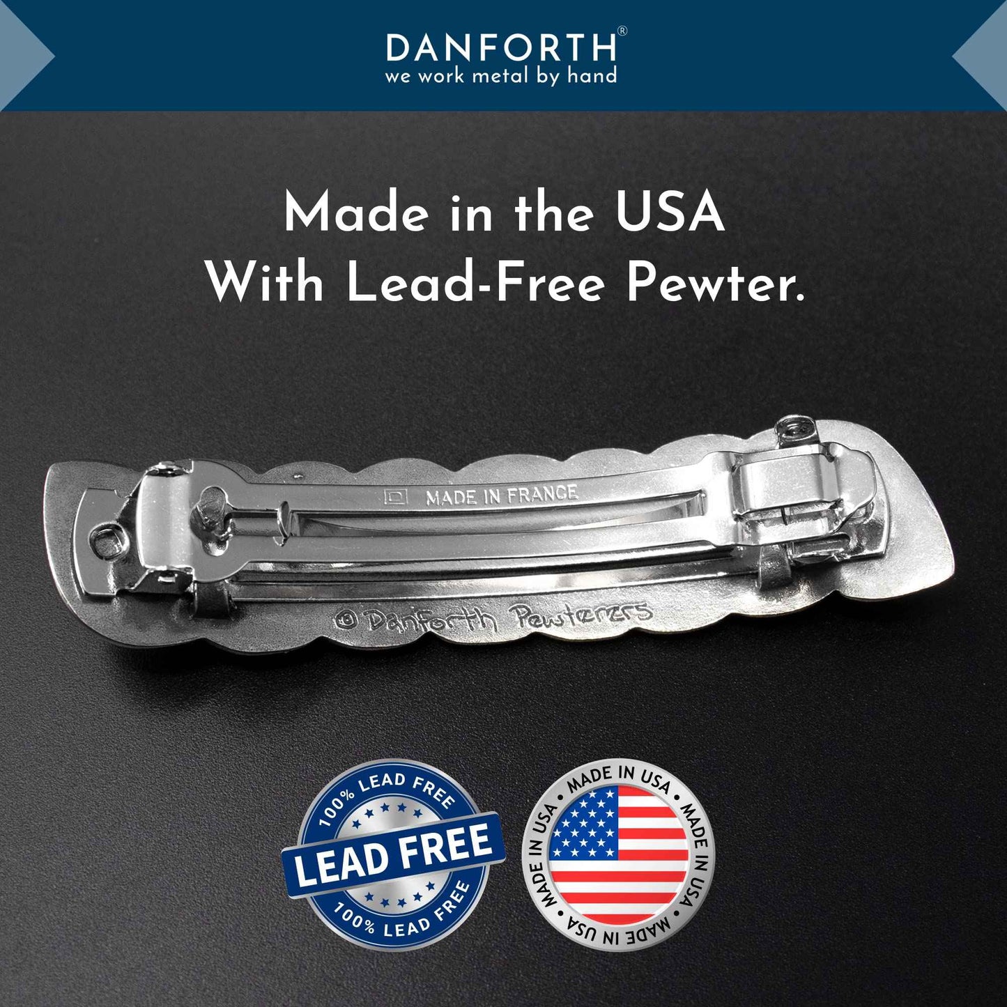 Danforth – Celtic Knot Barrette Large – Handcrafted Pewter Celtic Barrettes For Women – Large French Clip – Thick Hair Friendly – 3 ½” Long by ¾” High, Made In USA