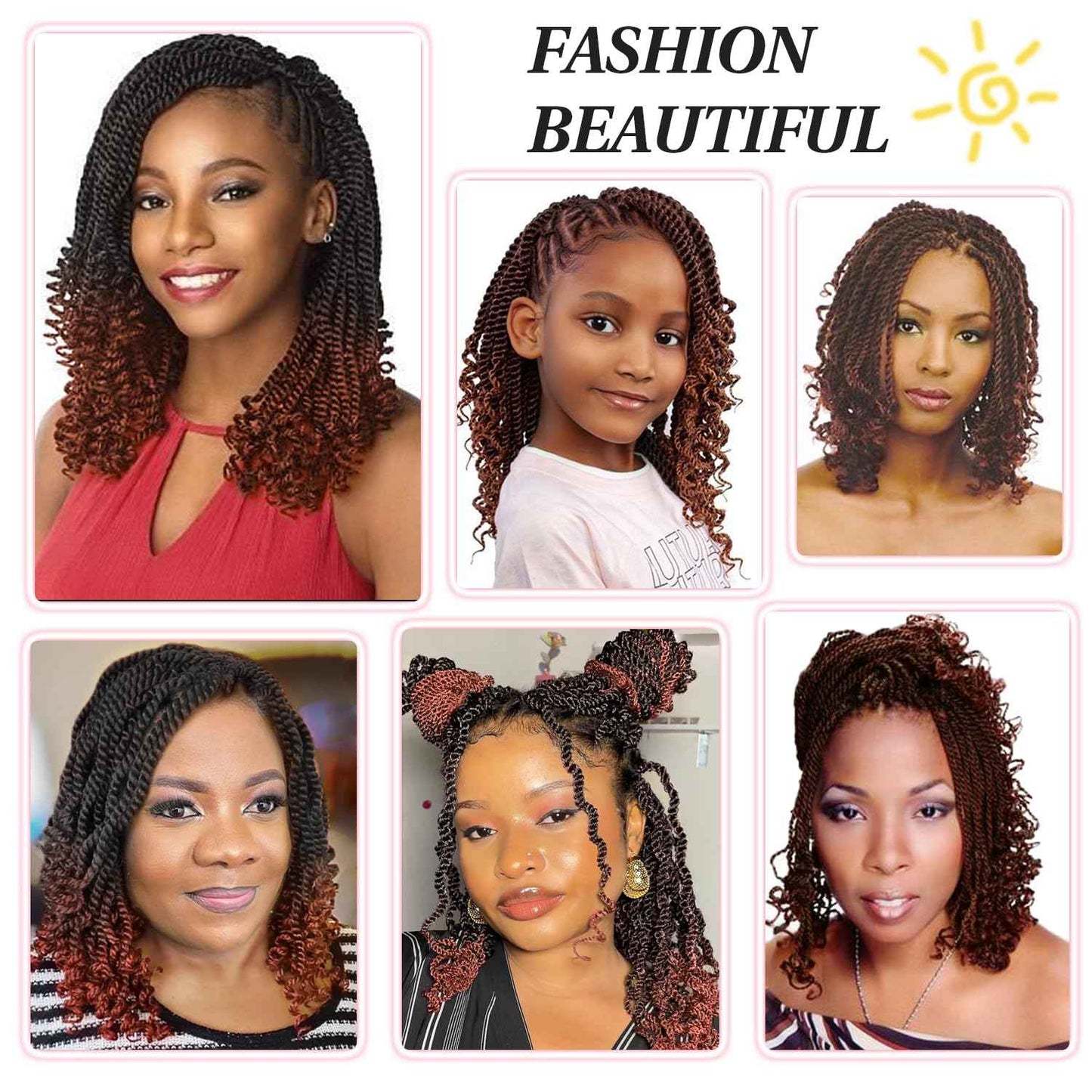 Wavy Senegalese Twist Crochet Hair Ginger 8 Inch Pre Looped Short Crochet Hair with Curly Ends 8 Packs Curly Crochet Hair for Black Women Synthetic Crochet Braids 120 Strands Kinky Twist Hair(T350)