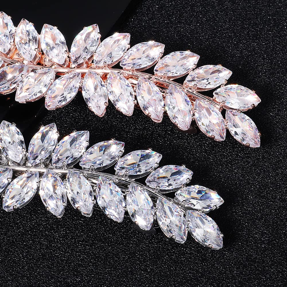 Xerling Rhinestone French Clip Hair Barrettes Automatic Hair Accessories Hair Spring Clips Leaf Design Zircon Hair Piece for Women