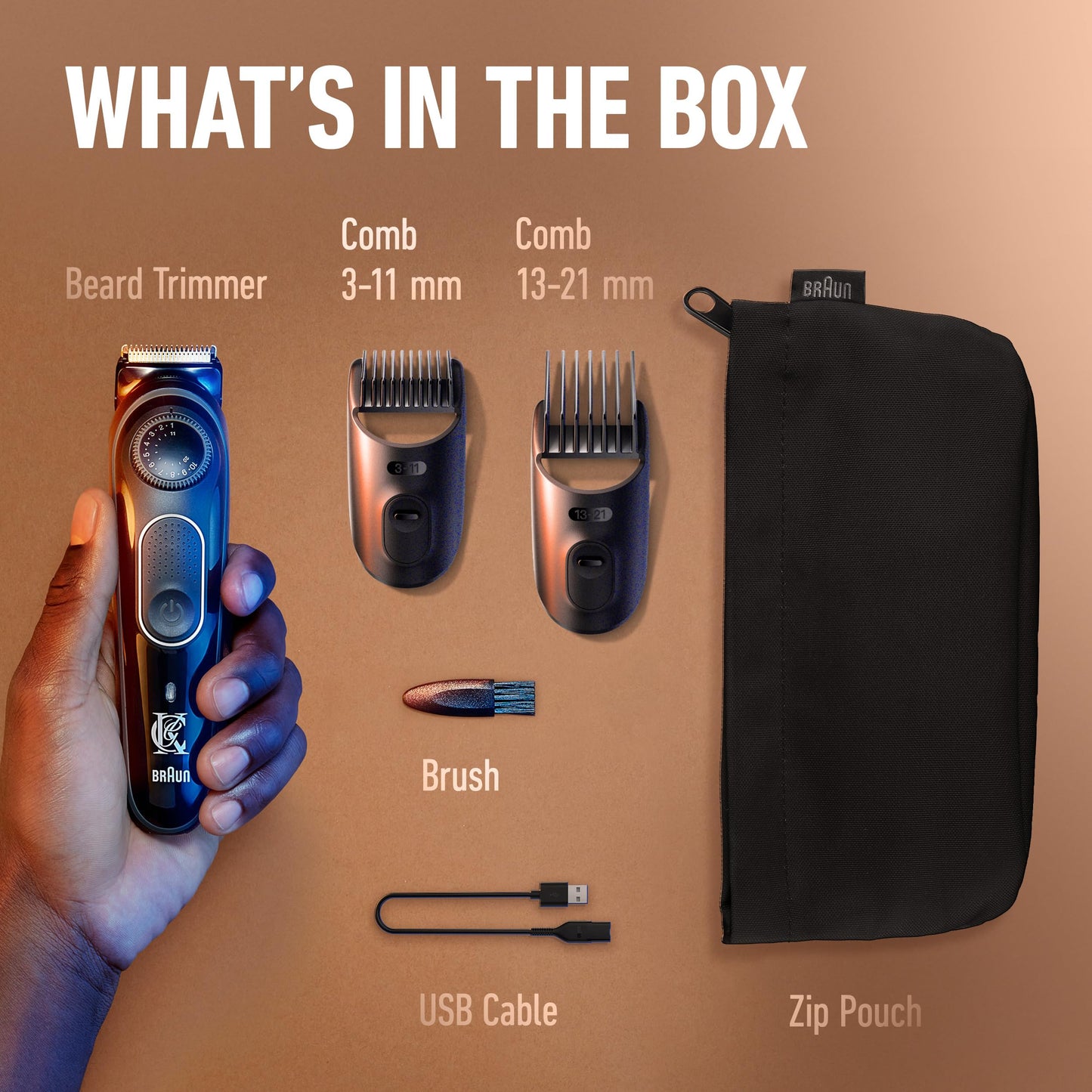 King C. Gillette Cordless Beard Trimmer for Men, Kit includes 1 Trimmer, 3 Interchangeable Combs, 1 Cleaning Brush, 1 Charger, 1 Travel Bag, BLUE