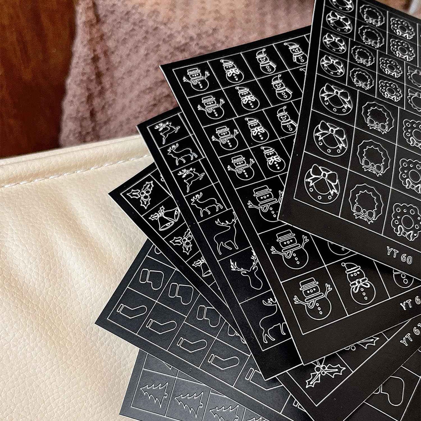 Christmas Airbrush Stencils Nail Sticker, Snowman Mistletoe Xmas Tree Nail Art Stickers Nail Stencils Decals, Holiday Design Winter Nail Guides Decal for Women Decoration DIY Tools 9Pcs