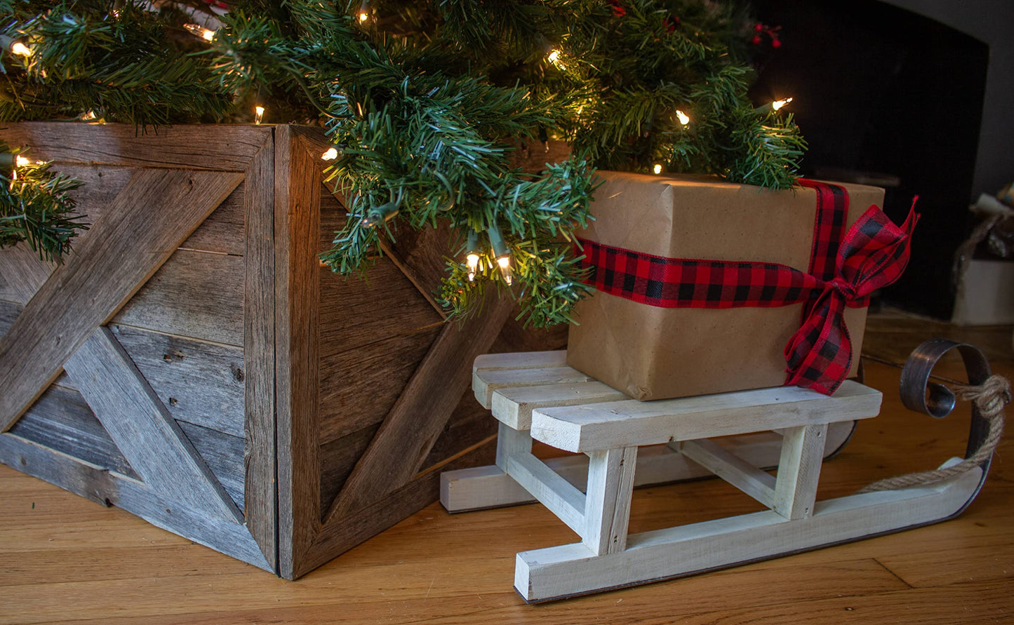 BarnwoodUSA Christmas Tree Collar or Box Made of Reclaimed Wood Rustic Skirt Replacement Blocks Kids & Pets, Adds Farmhouse Charm Natural, Hook-&-Loop Strip Panels, 30x22.5 in., Gray