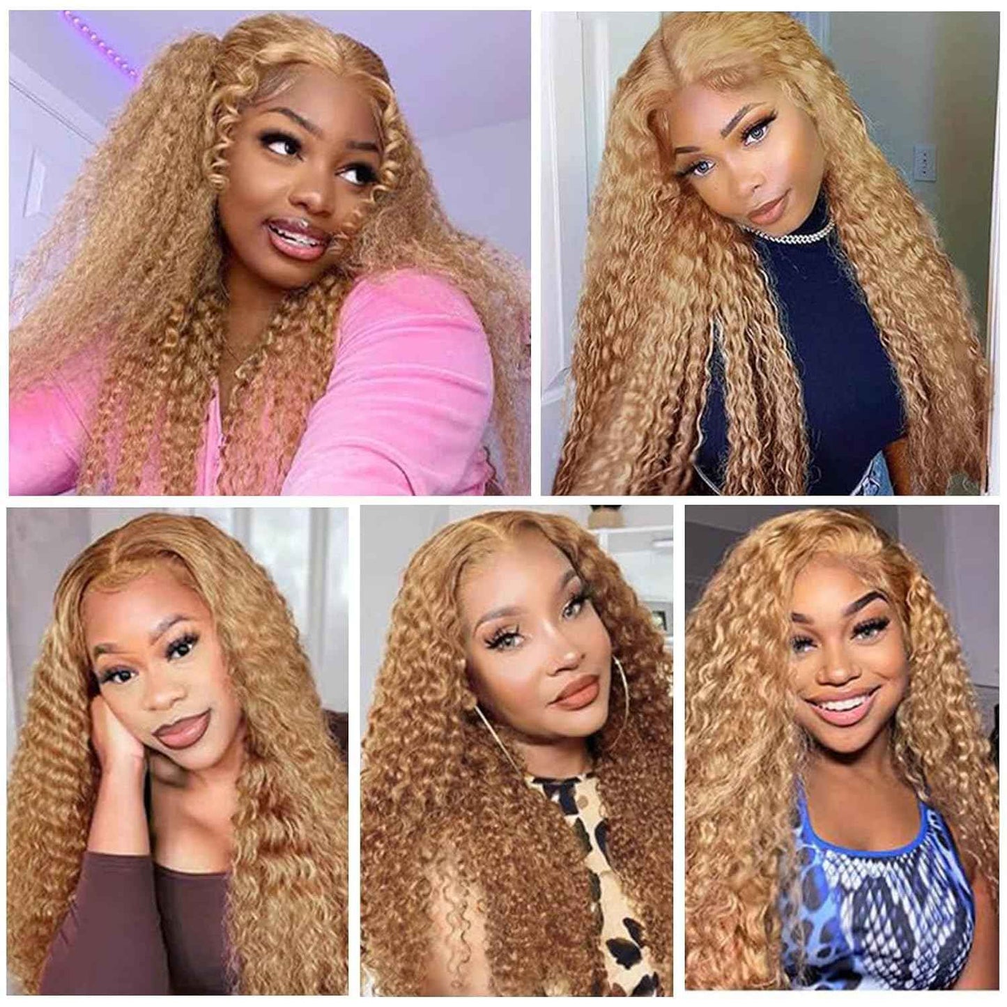 #27 Honey Deep Wave Human Hair Bundles 3 Bundles Deep Wave Hair Brazilian Virgin Human Hair Extensions Unprocessed Hair Bundles for Women 16 18 20 Inch