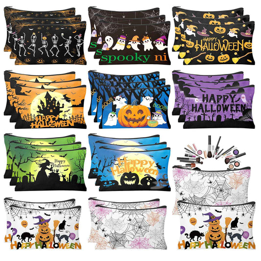 HSDSH 30Pcs Halloween Makeup Bag Cute Halloween Cosmetic Bag with Zipper Pumpkin Travel Toiletry Pouch Bag Organizer Halloween Party Gifts Supplies for Women