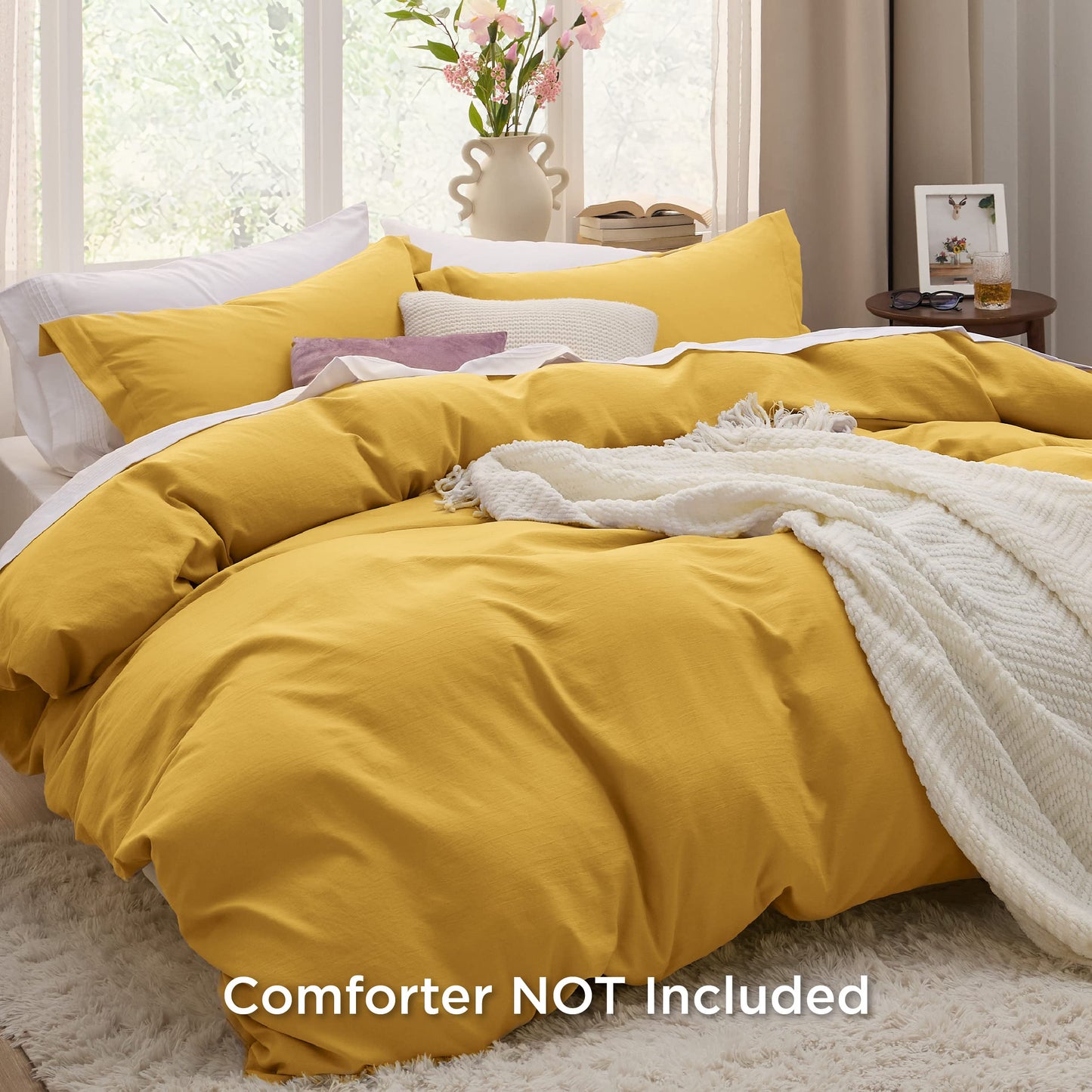 Bedsure Mustard Yellow Twin Duvet Cover Set - Soft Prewashed Duvet Cover Twin Size, 2 Pieces, 1 Duvet Cover 68x90 Inches with Zipper Closure and 1 Pillow Sham, Comforter Not Included