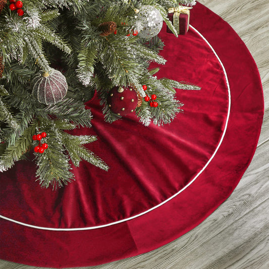 Bunny Chorus Christmas Tree Skirt, 48 inches Velvet Fur Plush Red Tree Skirt, Xmas Tree Skirts for Merry Christmas Party Rustic Vintage Christmas Tree Decorations