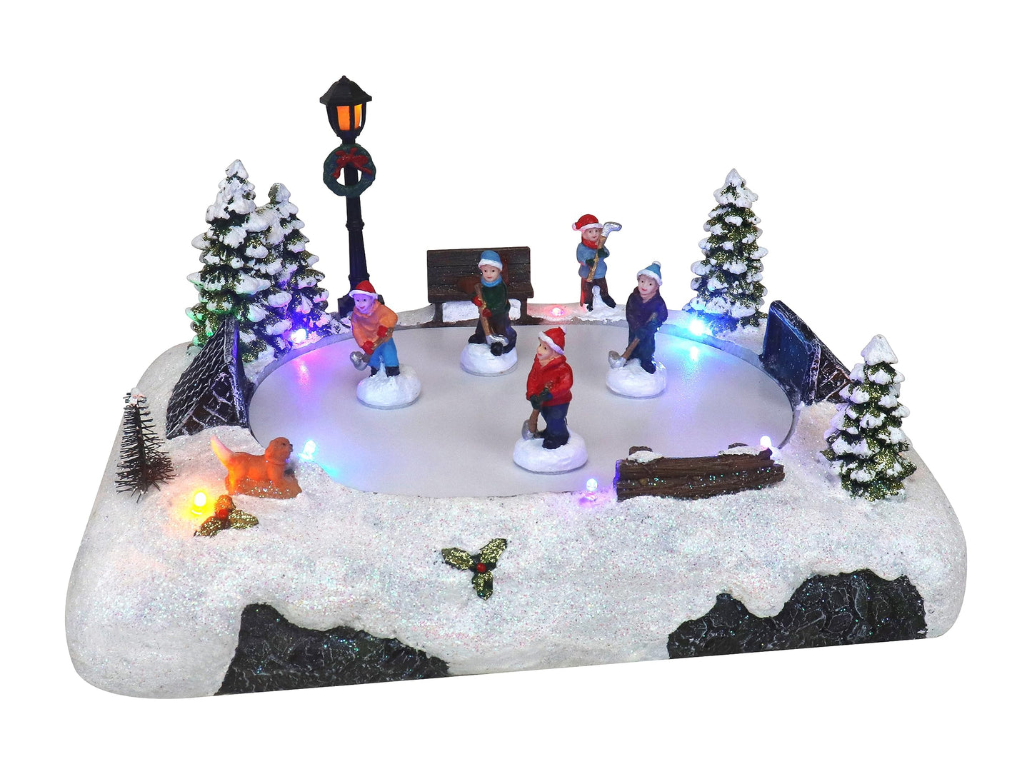 Christmas Village Tabletop Hockey Skating Rink - Animated Musical Pre-lit Winter Snow Village - Perfect Addition to Your Christmas Indoor Home Decorations - Great Centerpiece for Your Collection