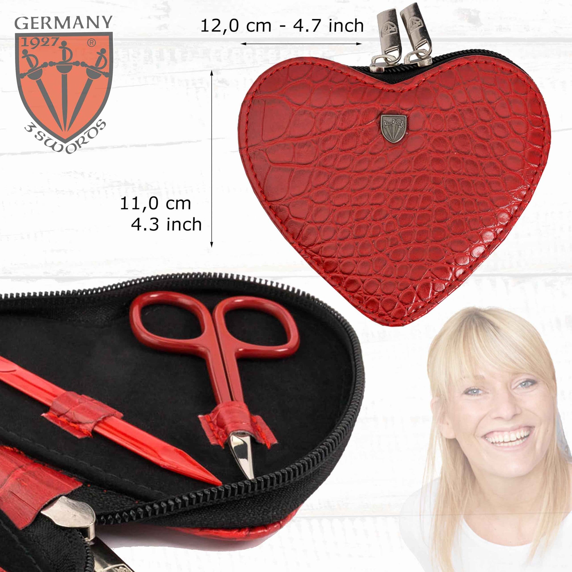 3 Swords Germany - brand quality 5 piece manicure pedicure grooming kit set for professional finger & toe nail care tweezers file clipper fashion leather case in gift box, Made by 3 Swords (17719)