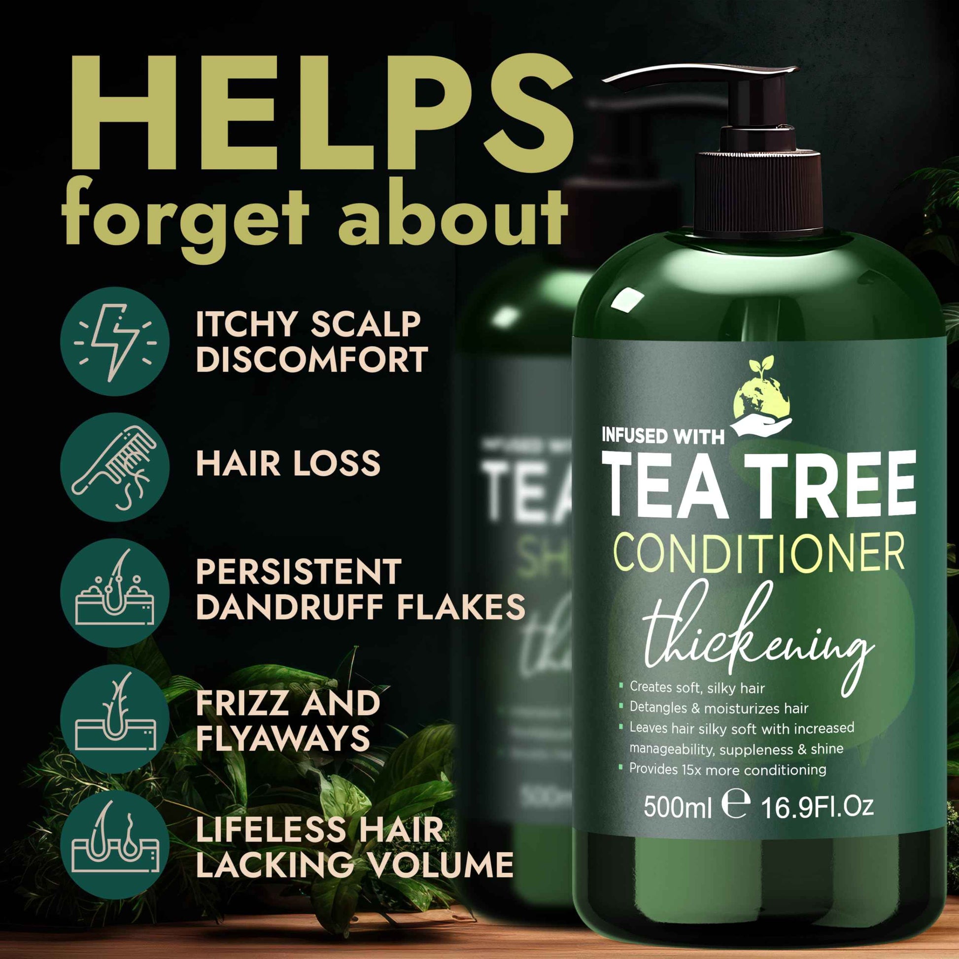 Tea Tree Shampoo & Conditioner Set | Thinning Hair Loss Treatments for Men and Women | Soothes Itchy Scalp & Dandruff | Boosts Hair Growth & Reduces Hair Loss | Sulfate & Paraben Free