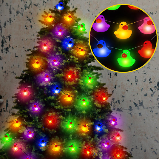 Deekin 5 Pcs 100/200 LED Rubber Duck String Lights for Christmas Tree Duck Battery Operated String Lights Decorative Lights for Xmas Holiday Wall Window Yard Garden Party Decor (Multicolored)