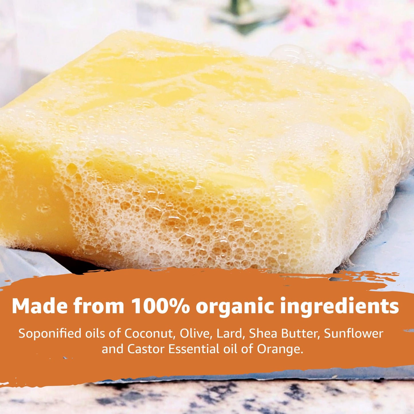 Organic Handmade Orange Bath and Hand Soap for Oily Skin - Bath Soap with Gentle Creamy Moisturizing Foam - Organic Hand Soap with 100% Organic Ingredients - 4oz / 110gr