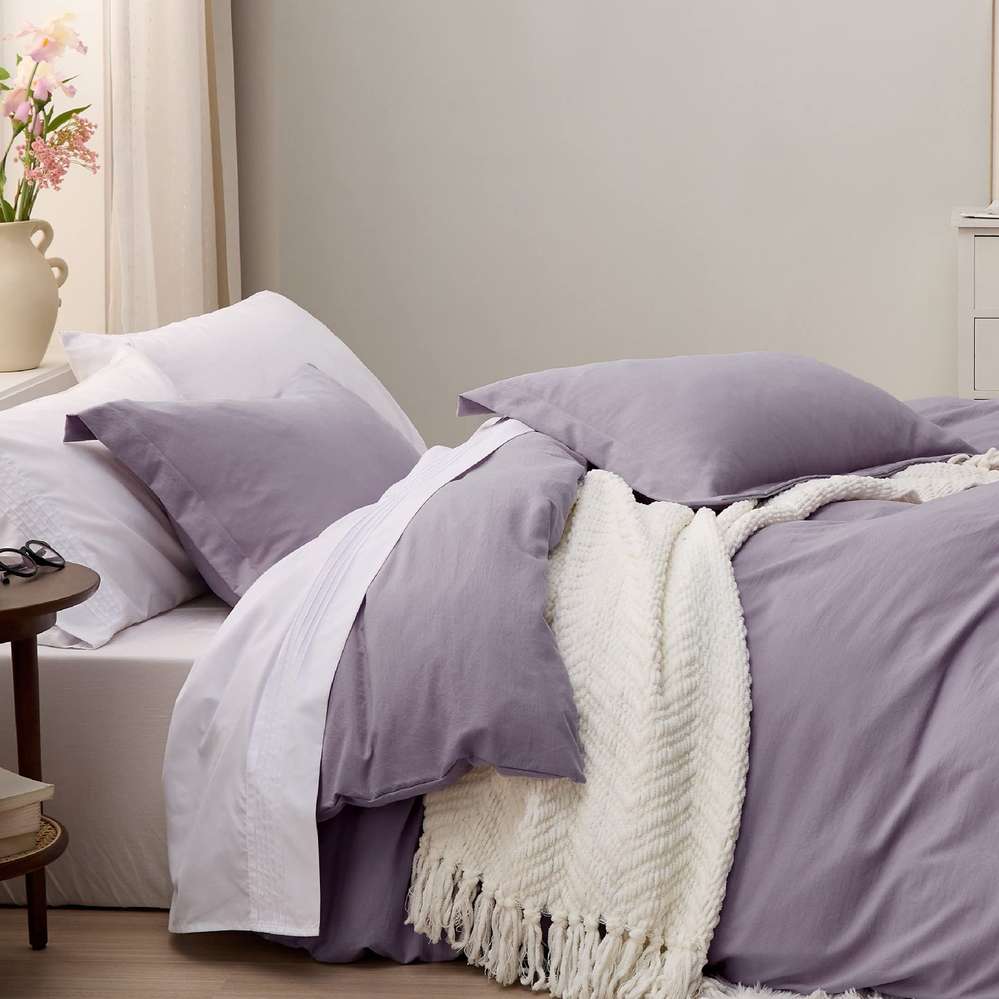 Bedsure Grayish Purple Twin Duvet Cover Set - Soft Prewashed Duvet Cover Twin Size, 2 Pieces, 1 Duvet Cover 68x90 Inches with Zipper Closure and 1 Pillow Sham, Comforter Not Included