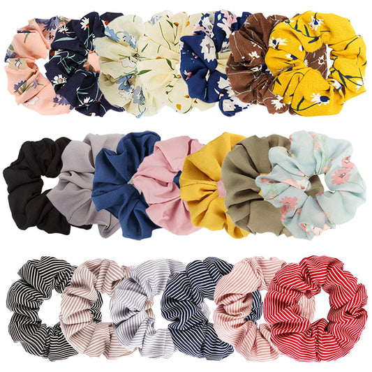 20 Pack Flower Hair Scrunchies for Women Chiffon Pattern Hair Bands Scrunchy Colorful Floral Hair Ties Bobbles for Hair Bow Ponytail Holder Printed Solid Color Hair Accessories for VSCO Girls 20pcs