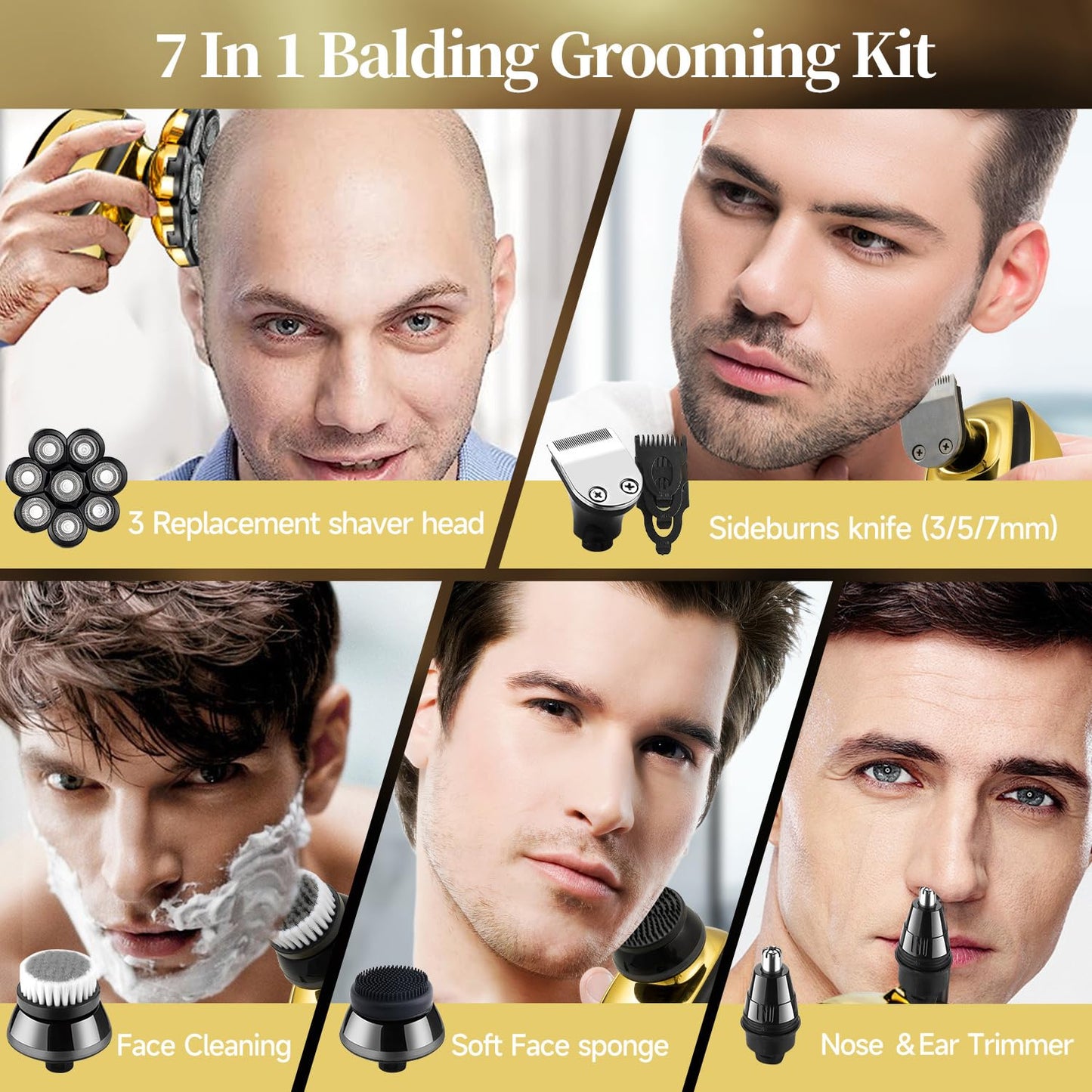 VOTMONI Head Shavers for Bald Men Cordless Head Razor Rechargeable Shaver for Balding 8D Electric Shaver Multifunctional Shaving Kit with Nose Trimmer