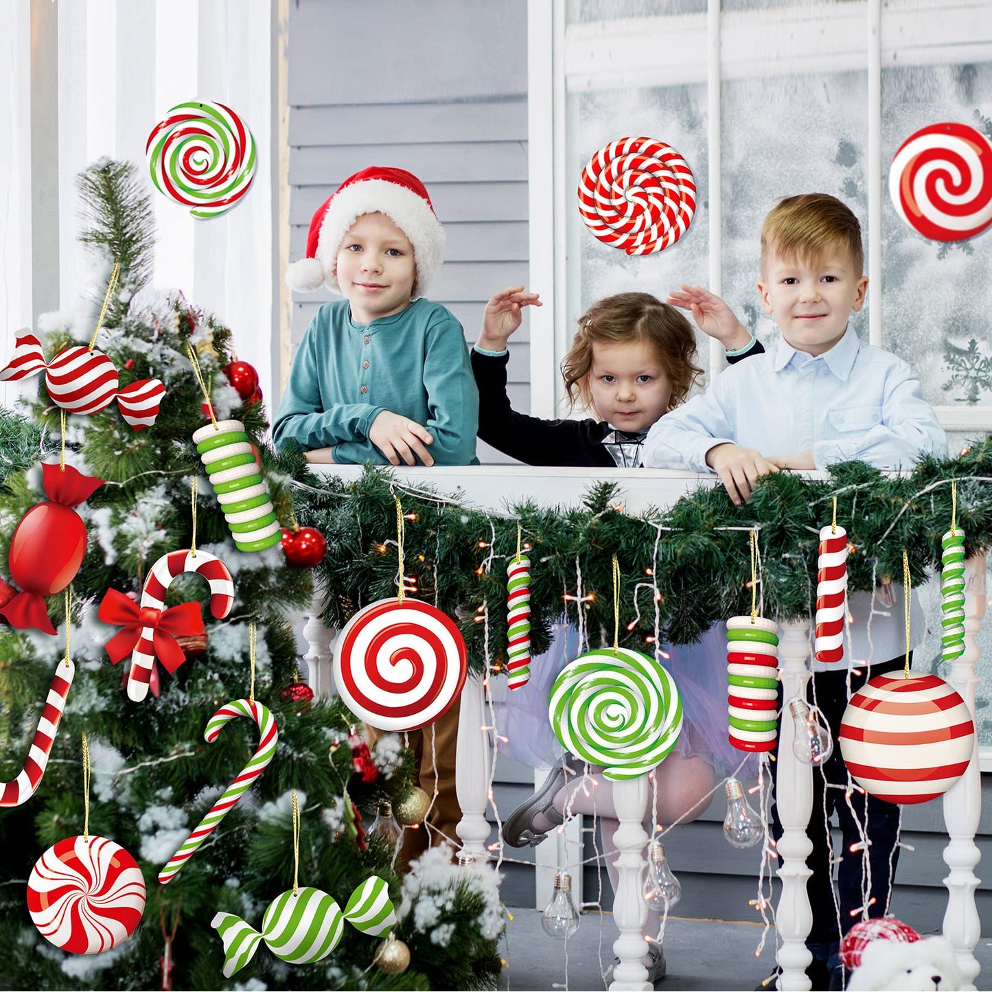 20 Pcs Christmas Outdoor Yard Signs Ornaments Double Sided Christmas Peppermint Candy Gingerbread Hanging Ornament Large Candy Yard Decoration Christmas Tree Decorations for Candy Party(Candy Style)