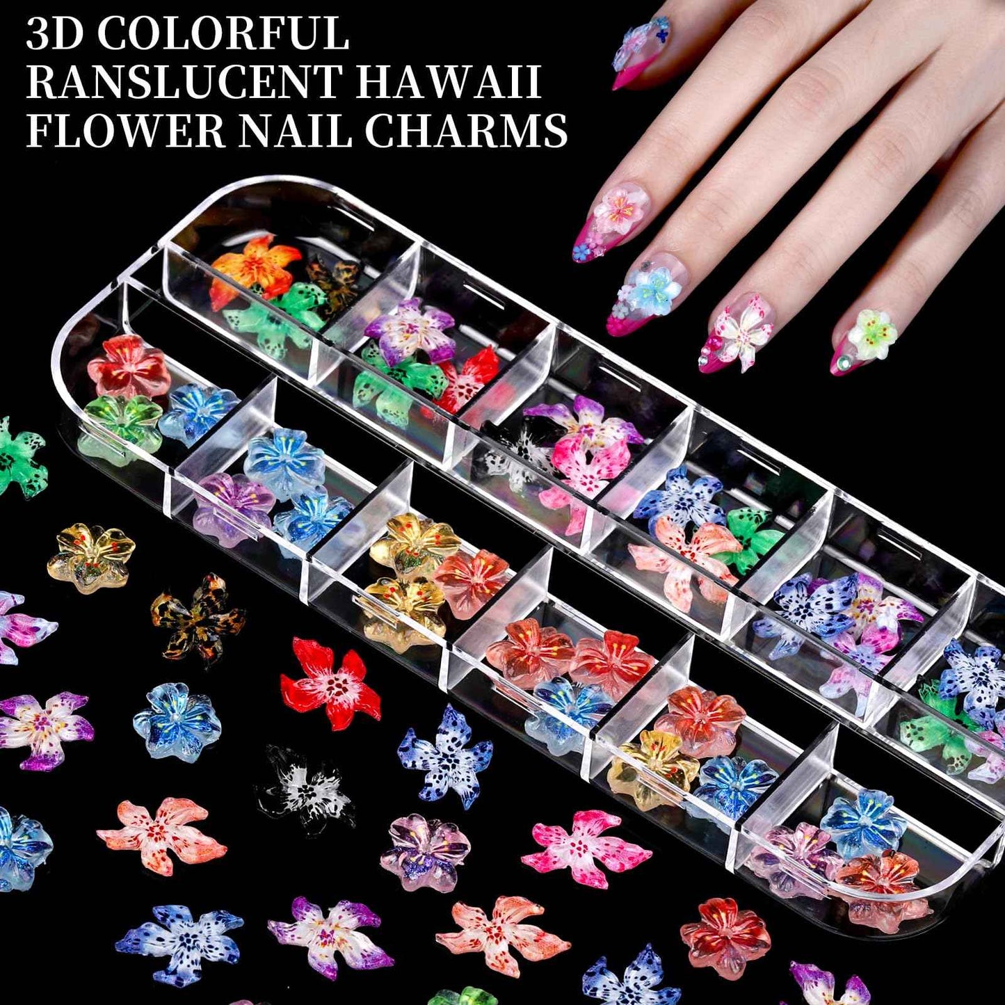 FANDAMEI Nail Charms, 8-Box Nail Charms and Gems, Fruit Bow Hawaii Flowers Petals 3D Nail Art Charms Bulk, Charms Y2K for Nails, Colorful Bubble Beads Nail Rhinestones, Gold Studs Nail Pearls for DIY