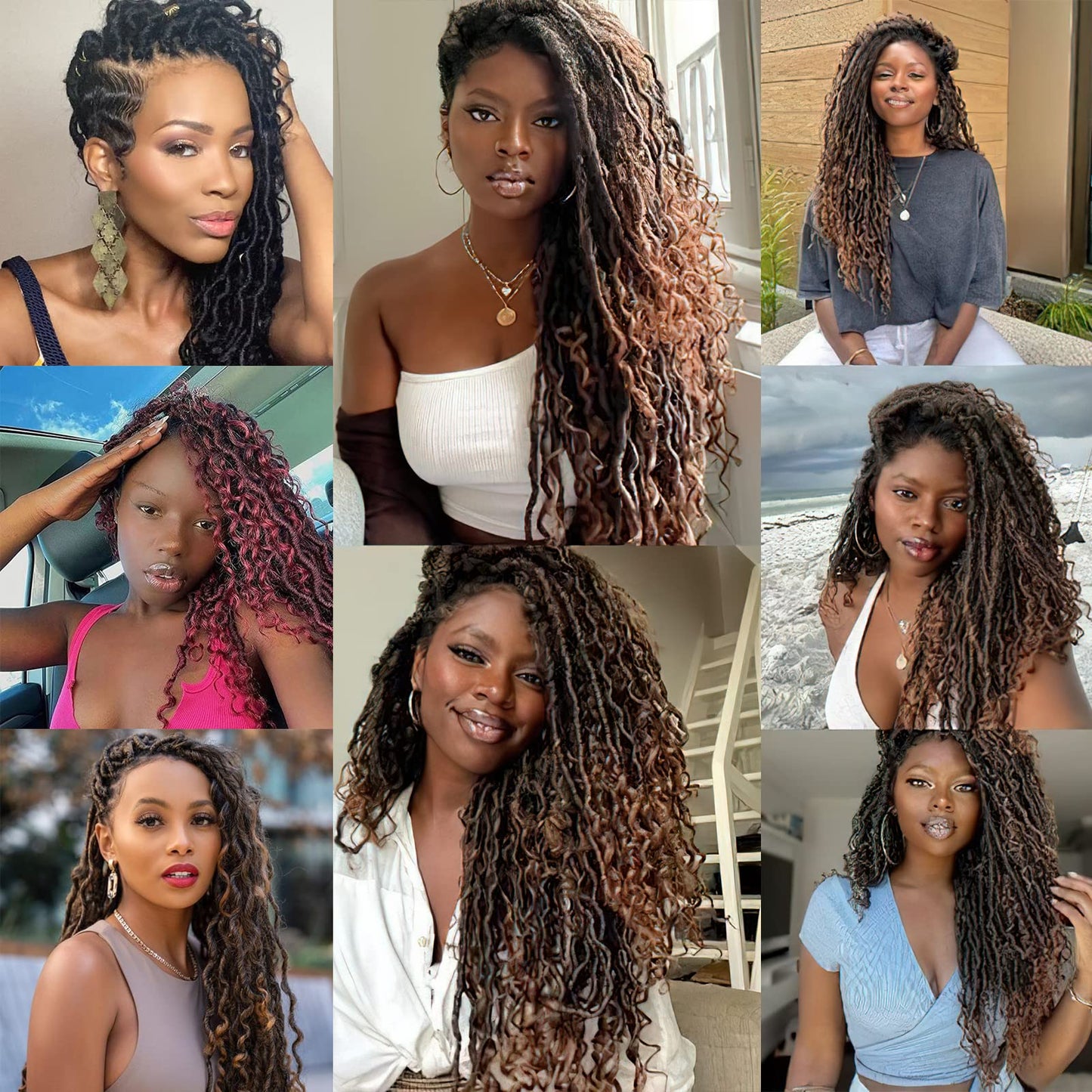 Goddess Locs Crochet Hair 12 Inch Faux Locs Crochet Hair Pre Looped River Locs Crochet Hair with Curly Ends Wavy Soft Locs Crochet Hair for Black Women Hair Extensions(12 Inch/Pack of 4, 1B/30)