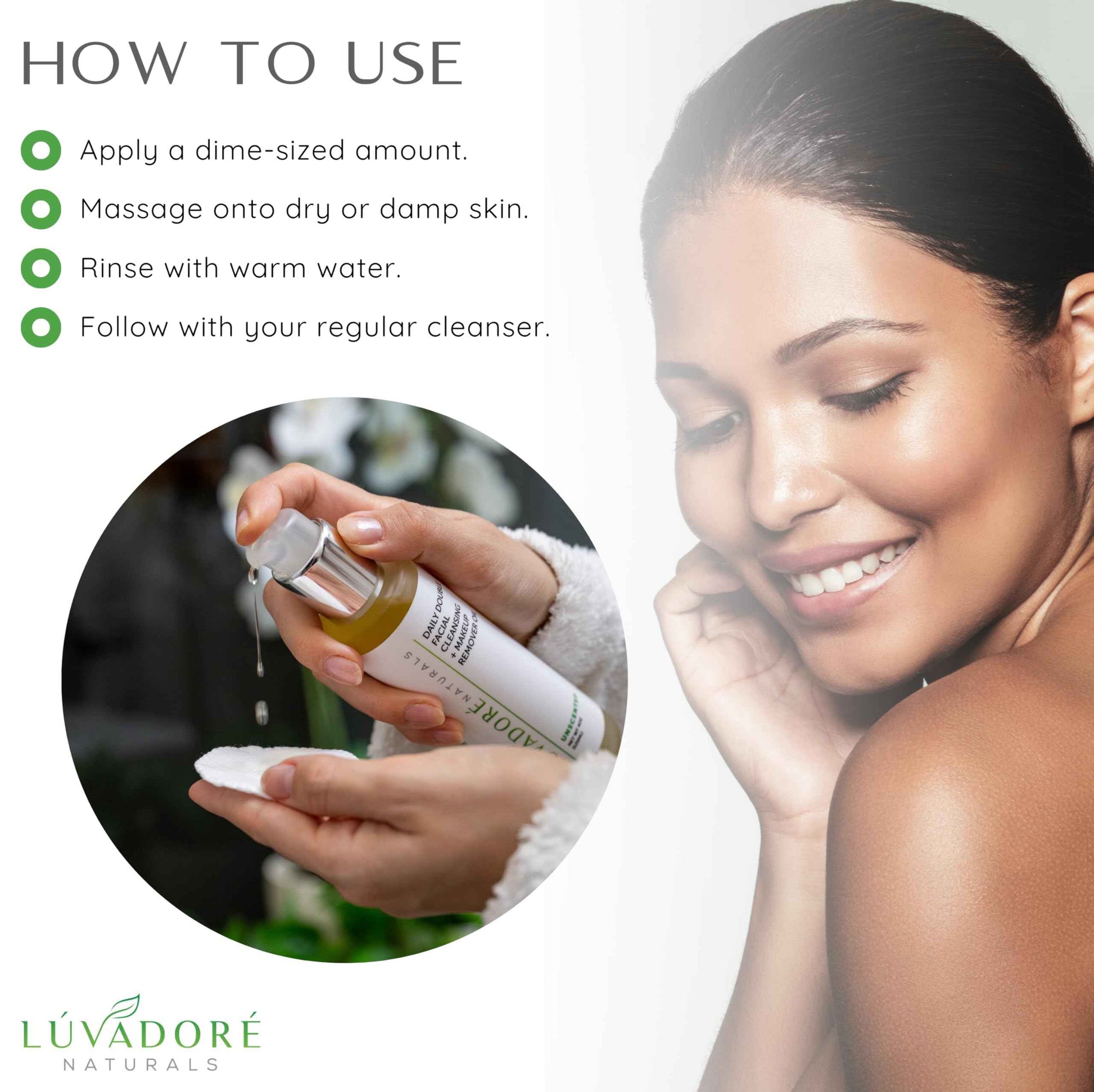 Luvadore Naturals Daily Double Face Wash and Makeup Remover – 2-in-1 Oil Face Cleanser – Hydrating Facial Cleanser with Grapeseed Oil, Avocado, Rice – Removes Makeup Impurities for Smooth Skin