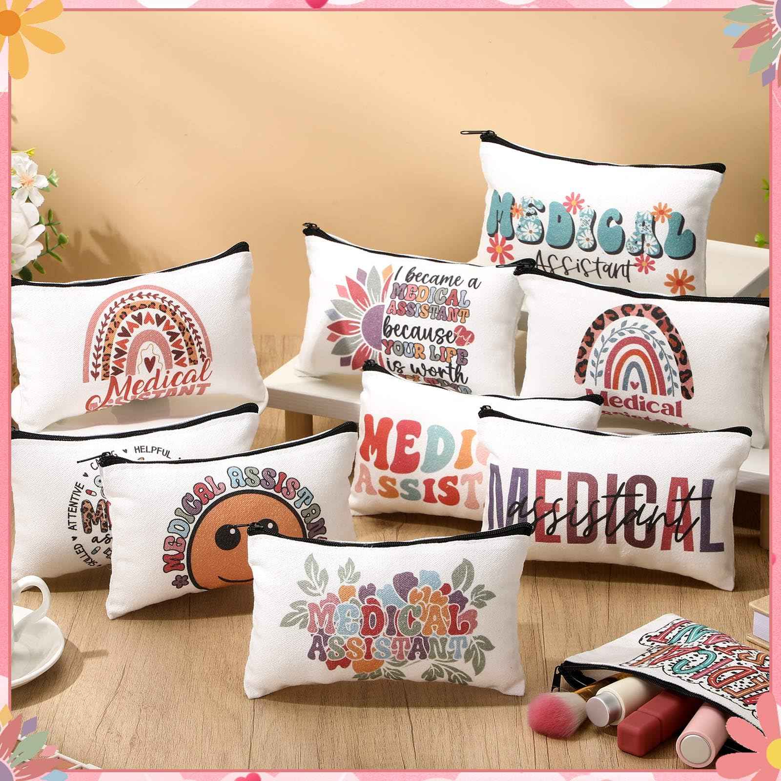 Kacctyen 10 Pcs Christmas Medical Assistants Recognition Gifts MA Cosmetic Canvas Pouch Bags MA Appreciation Gift for Medical Assistants Recognition Day