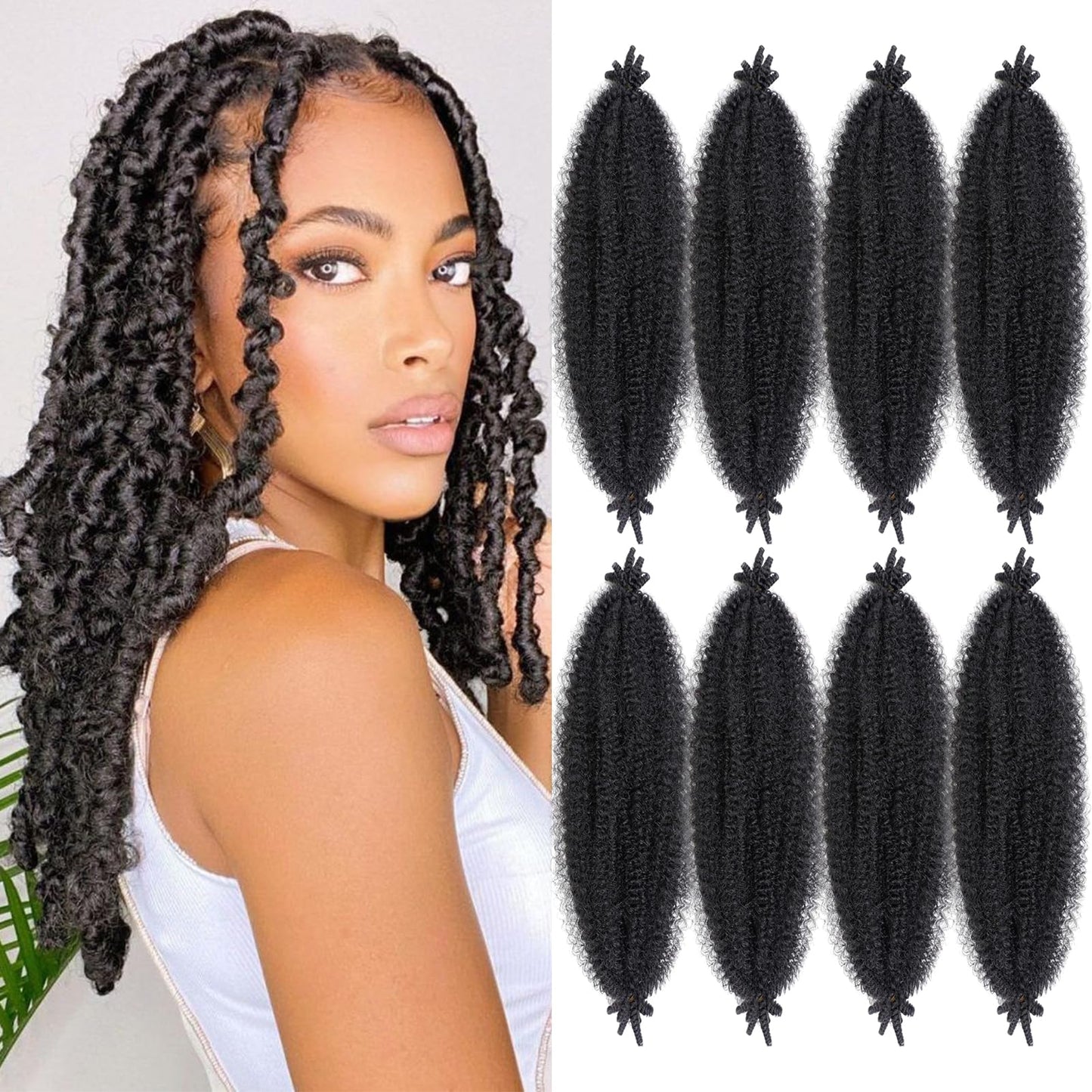 Viovian 8Packs Brown Springy Afro Twist Hair 30# 24Inch Pre-fluffed Kinky Marley Twist Braiding Hair Cuban Twist Hair Spring Afro Twist Hair Extension Wrapping Hair for Soft Locs for Black Women