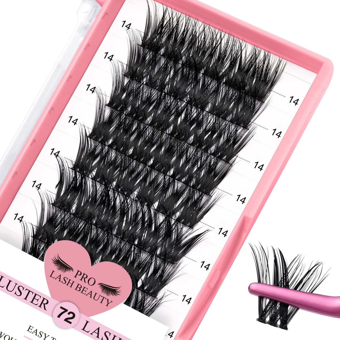 Cluster Lashes 72 Pcs Lash Clusters DIY Eyelash Extension Individual Lashes D-14mm Thin Band Easy to Apply at home Lashes (Adore, D-14mm)