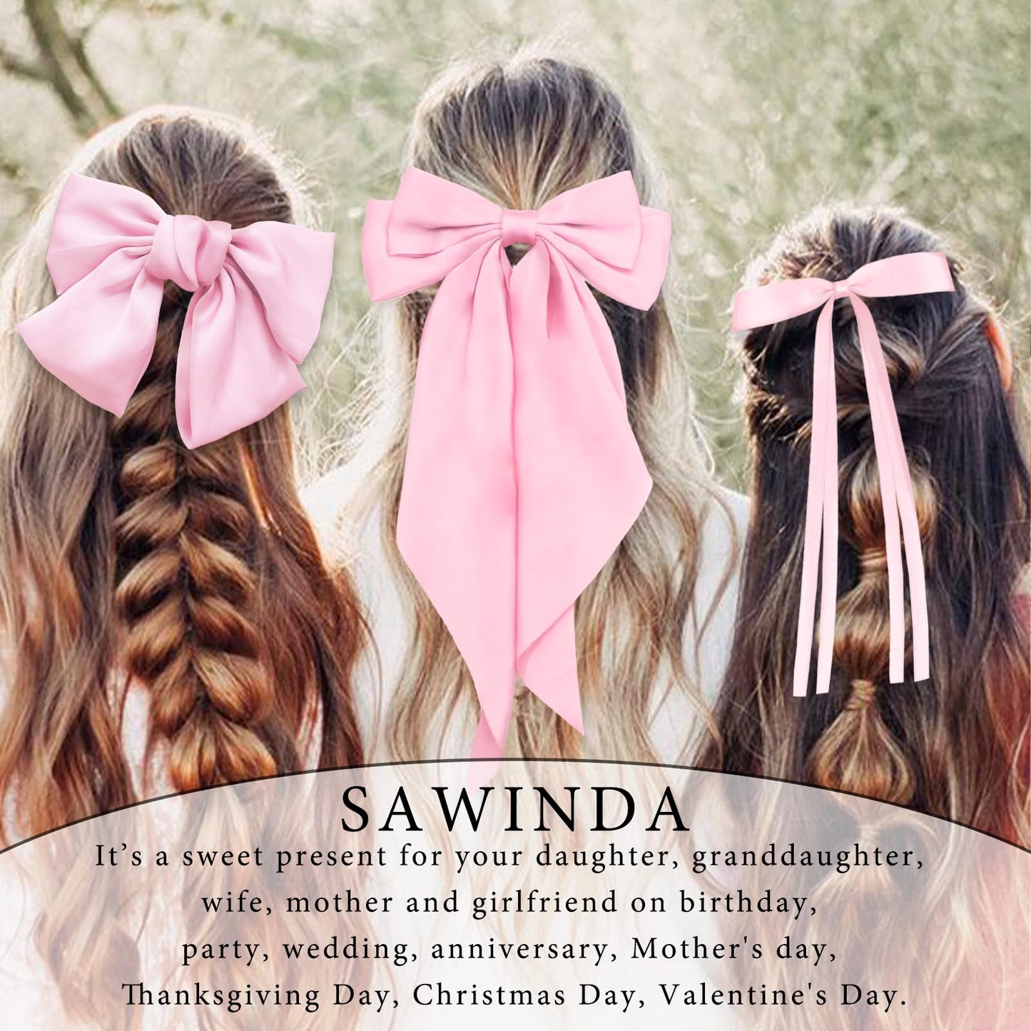 SAWINDA 7PCS Pink Hair Bows for Women Girls Hot Pink Silky Satin Hair Bows with Long Tail Alligator Hair Clips Satin Bows Hair Clips Hair Bow Hair Ribbon Accessories Birthday Gift