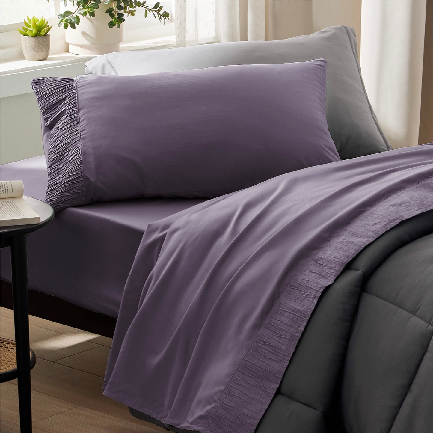 Bedsure Twin Sheets Set - Soft Twin Bed Sheets, 3 Pieces Hotel Luxury Dusty Purple Sheets Twin, Easy Care Polyester Microfiber Cooling Bed Sheet Set