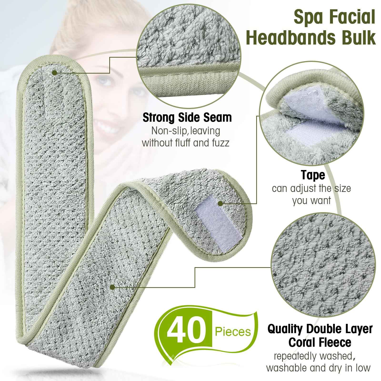 Geosar 40 Pcs Spa Headbands Bulk Spa Facial Headbands Adjustable Face Washing Headband Head Wrap Makeup Hair Wrap Double Layer Coral Fleece Hair Band for Bath Shower Sports Yoga