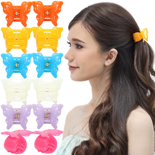 RC ROCHE ORNAMENT 12 Pcs Womens Cute Butterfly French Clutcher Claws Jaw Hair Clips Interlocking Teeth Strong Hold No Slip Grip Clamp Classic Beauty Fashion Accessory, Medium Jelly Candy Multicolor