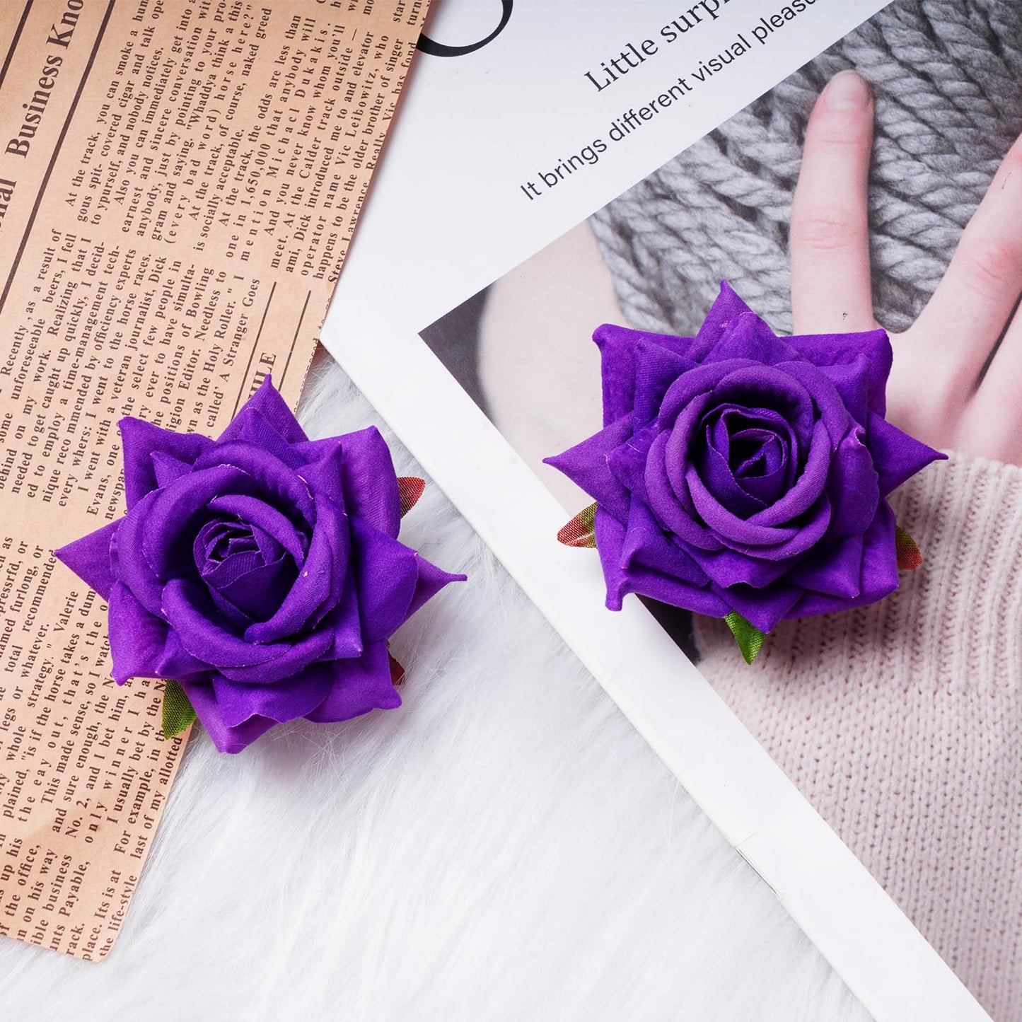 Topbuti 8 Pcs Rose Hair Clip Flower Hairpin Rose Brooch Floral Clips, 2.75" Rose Flowers Mexican Hair Flower Pin up Headpieces for Woman Halloween Wedding Valentine Mother's Day Gift (Dark Purple)