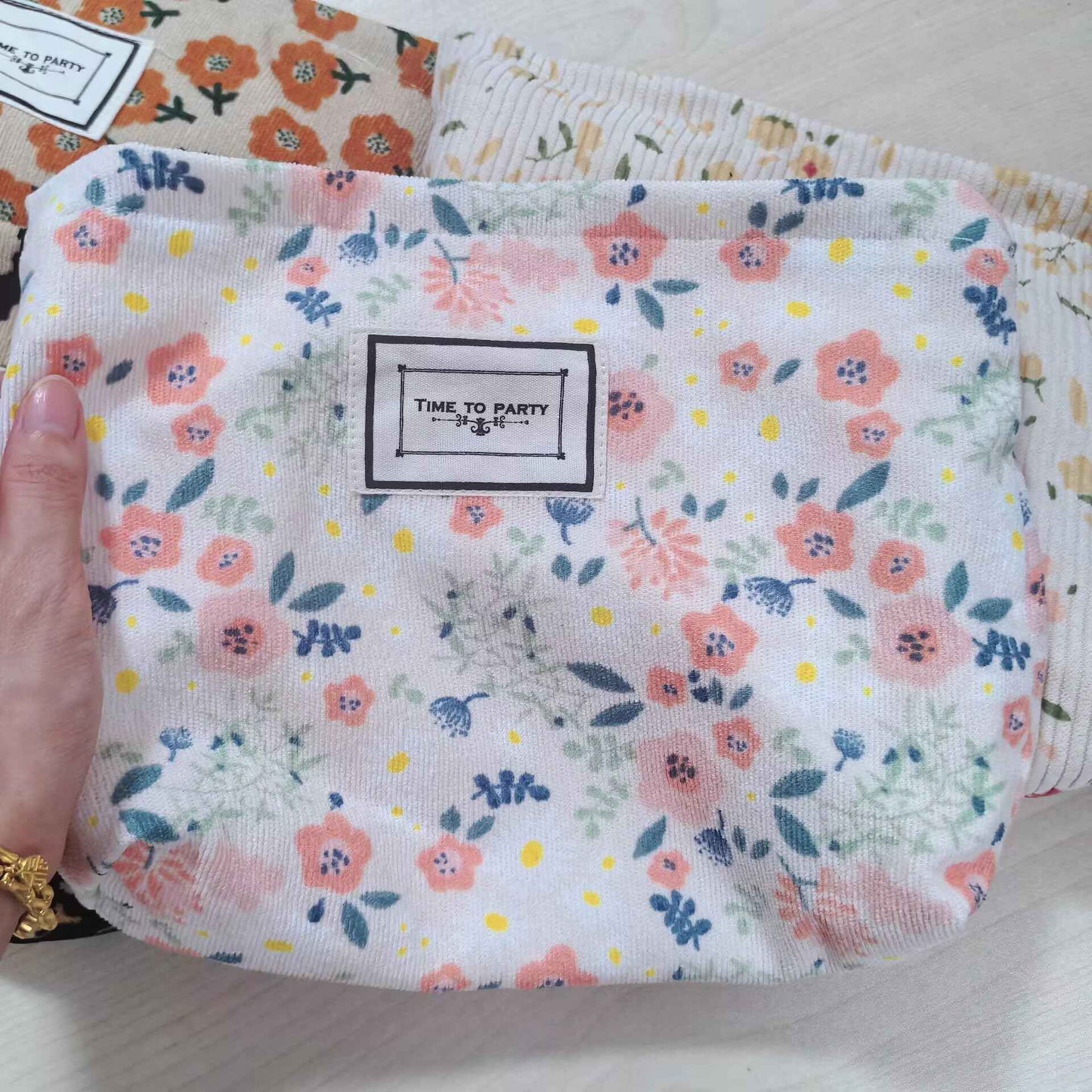 Nearawing 2 Pack Floral Canvas Makeup Bags - Zippered Organizers for Inner Bag, Cosmetics, Purses, Travel, and More (pink+yellw)