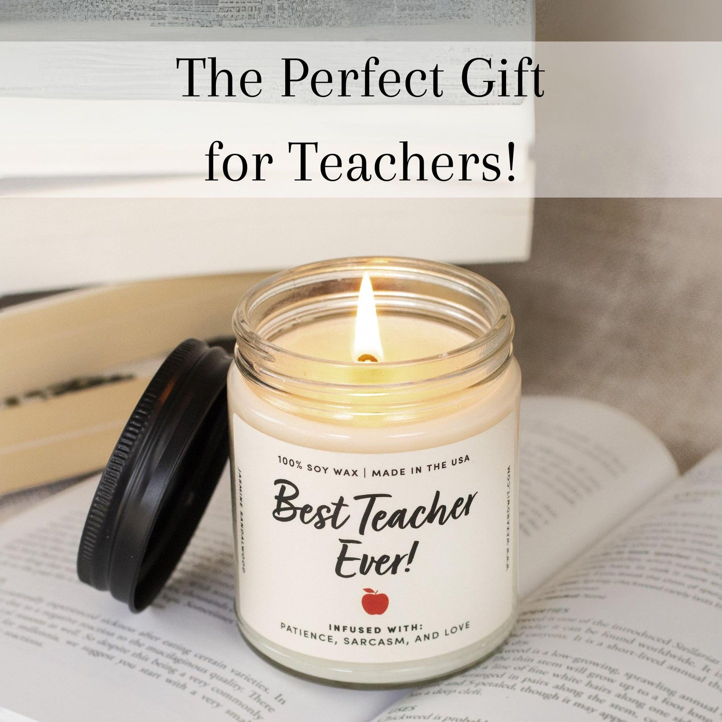 WAX & WIT Teacher Gifts for Women, Teacher Candle, Jasmine Sandalwood Scented Candle, Teacher Appreciation Gifts, Cool Gifts for Teachers, Best Teacher Gifts for Women, White Candle - 9oz