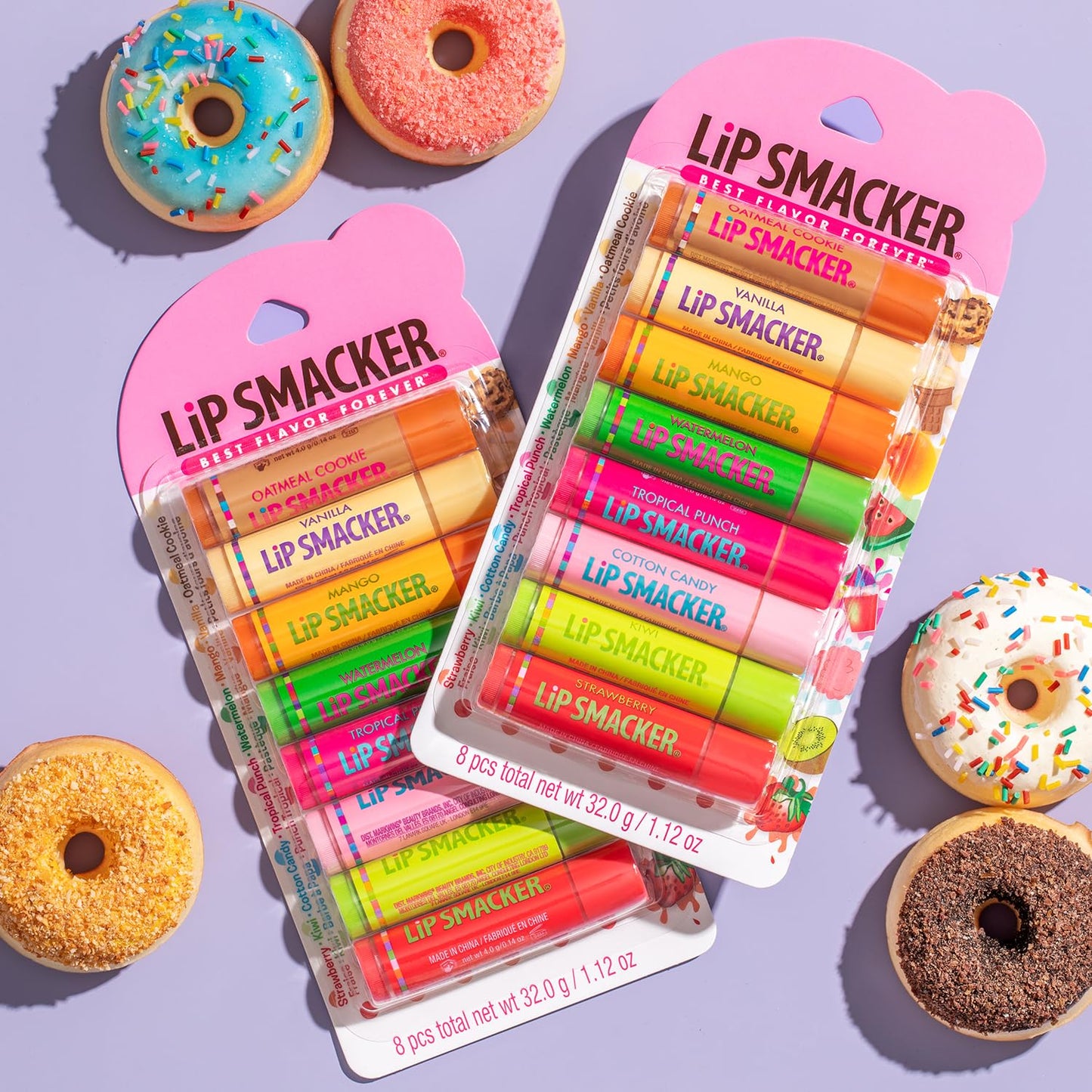 Lip Smacker Original & Best Holiday Flavored Lip Balm Party Pack, Oatmeal Cookie, Vanilla, Mango, Watermelon, Tropical Punch, Cotton Candy, Kiwi, Strawberry, Clear